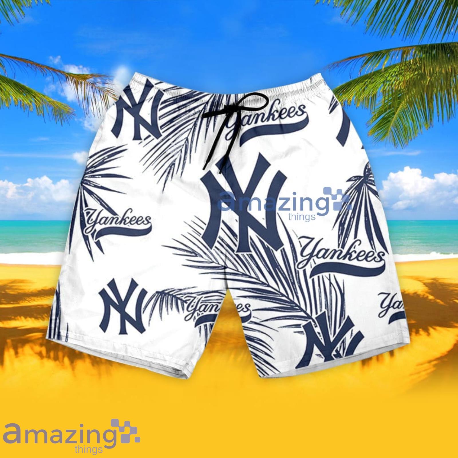 New York Yankees Palm Leaves Pattern Hawaiian Shirt And Shorts Summer Gift  For Yankees Fans