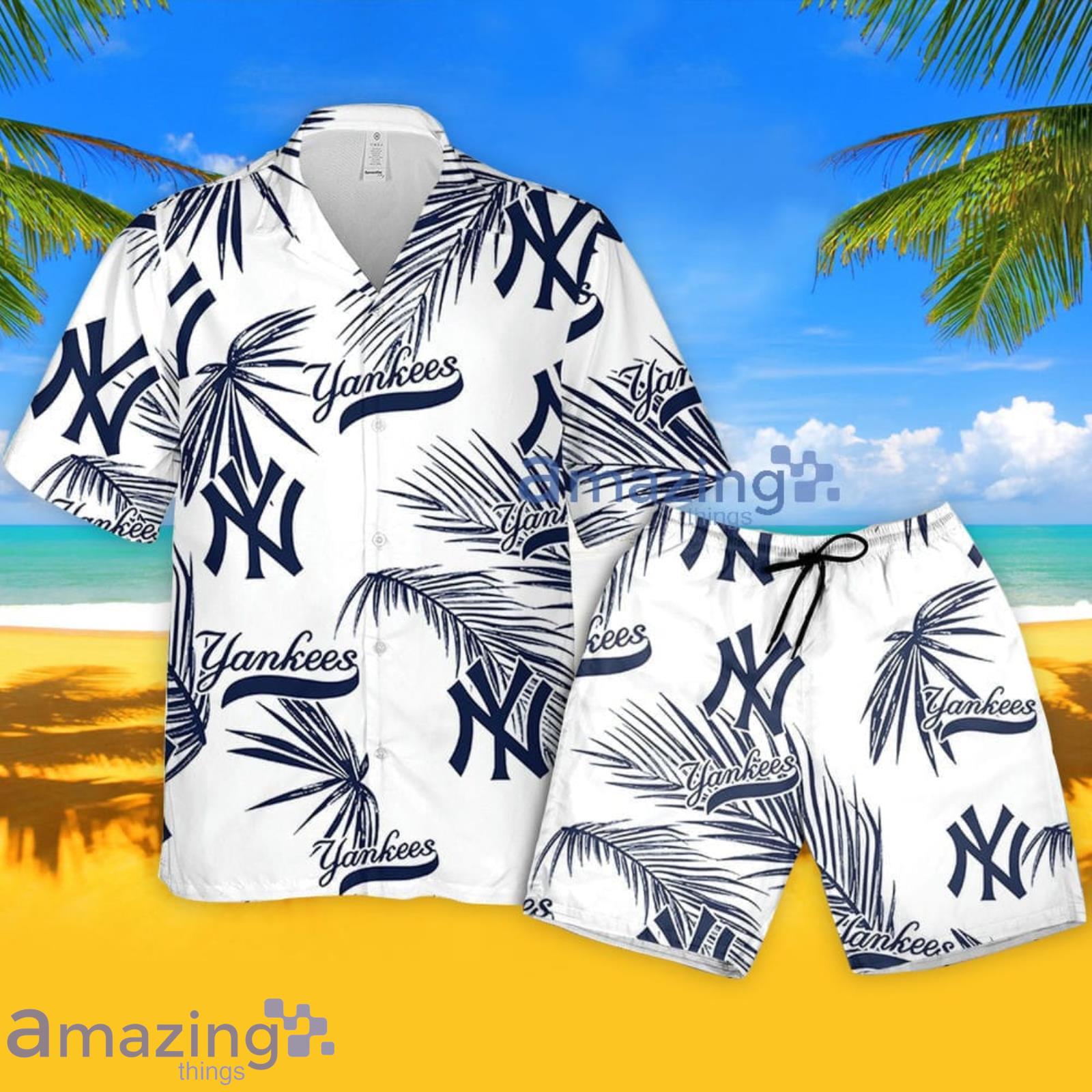 New York Yankees Palm Leaves Pattern Hawaiian Shirt And Shorts Summer Gift  For Yankees Fans