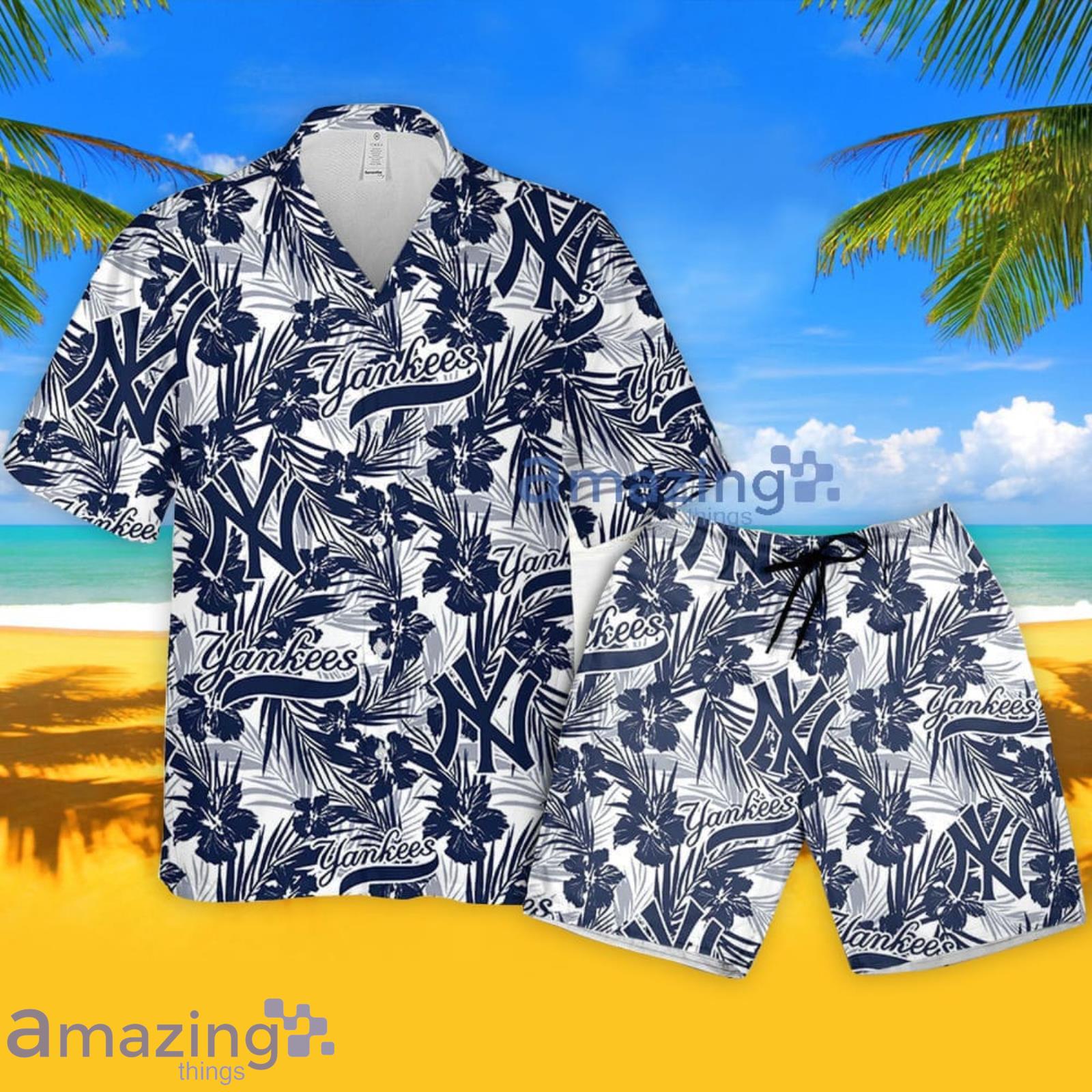 New York Yankees Tropical Flower Hawaiian Shirt And Short