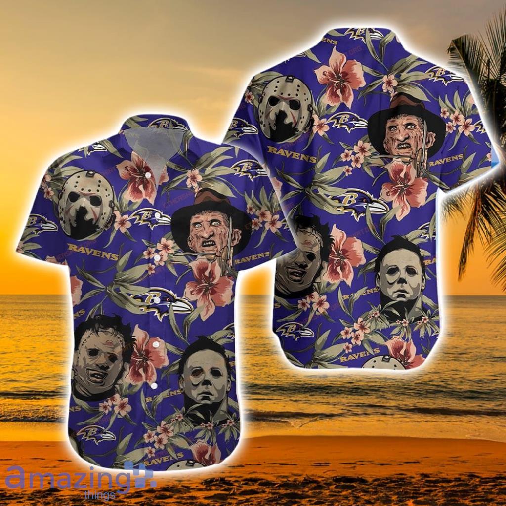 NFL Baltimore Ravens Horror Movie Character Halloween Tropical Hawaiian Shirt - 1