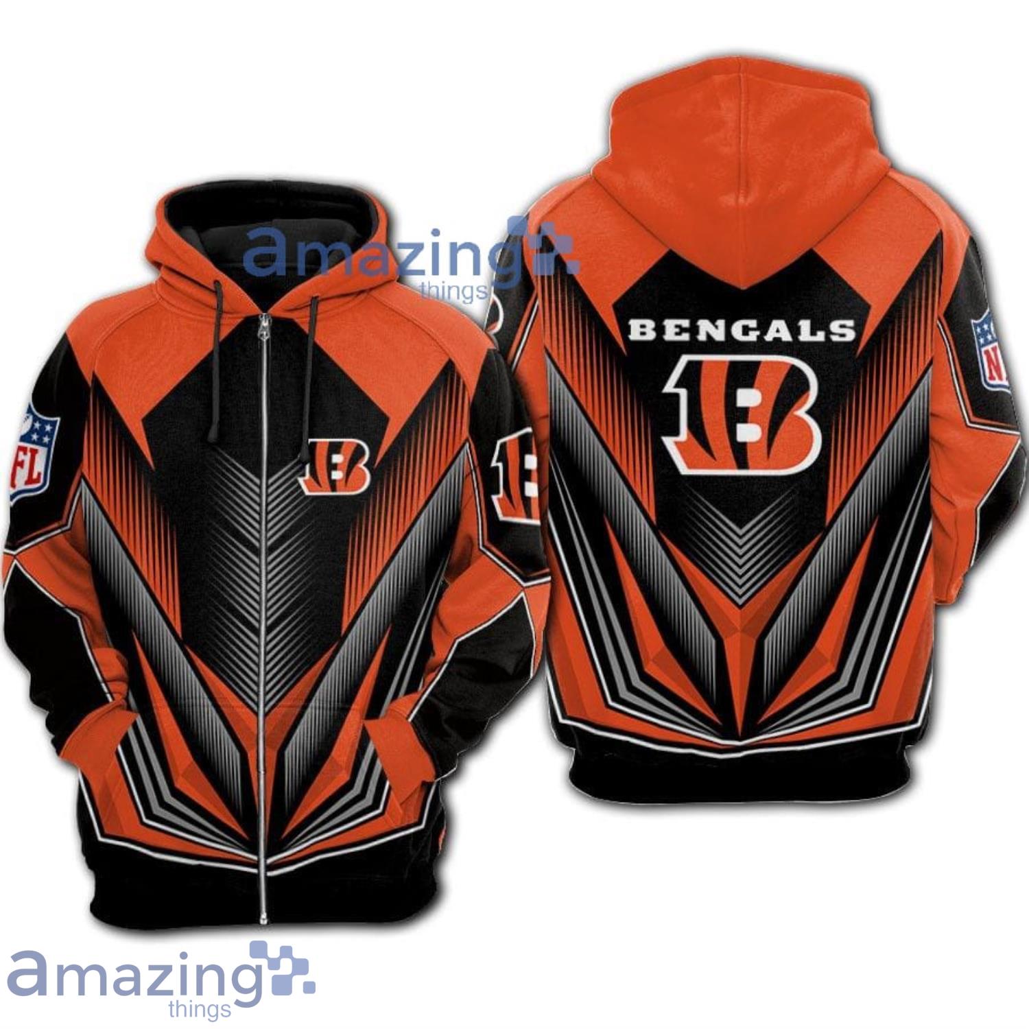 Cincinnati Bengals NFL Orange Unisex Hoodie, Zip Hoodie 3D All Over Print  For Fans