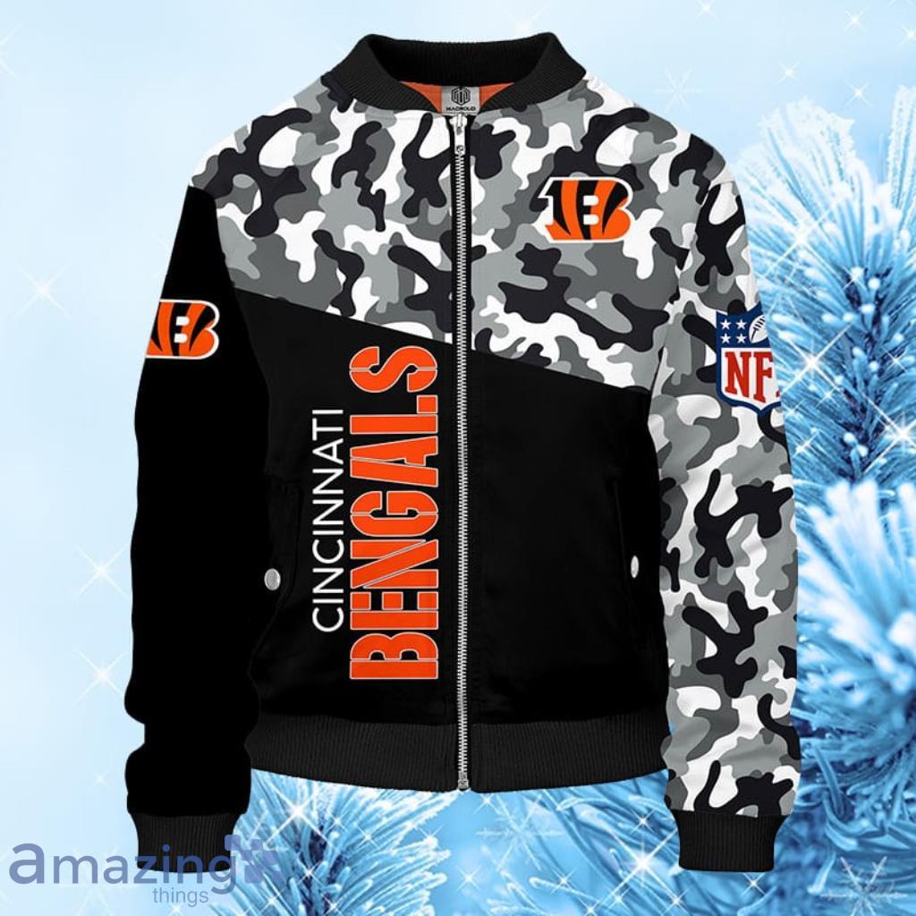 NFL Cincinnati Bengals Camouflage Black Bomber Jacket 3D - NFL Cincinnati Bengals Camouflage Black Bomber Jacket 3D