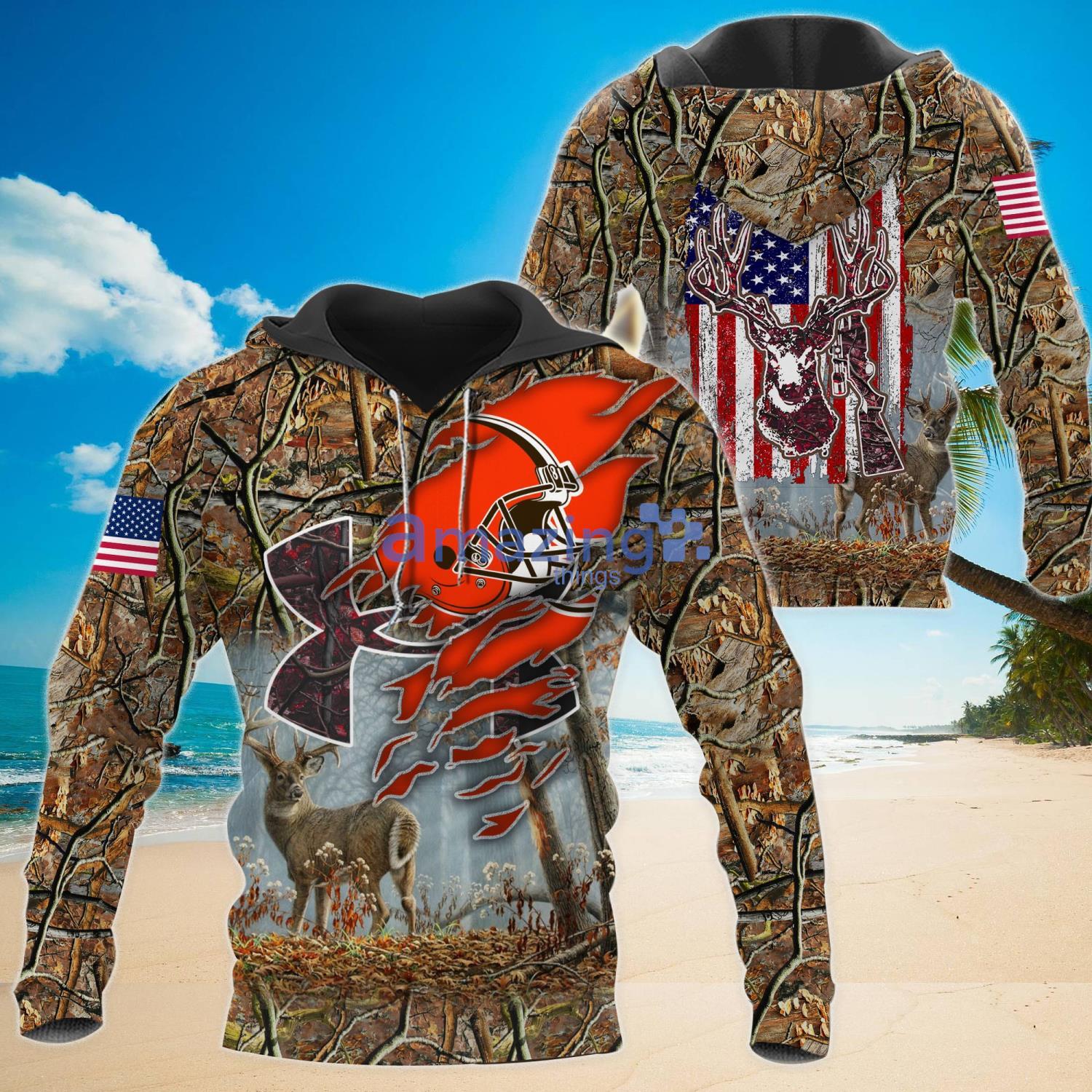 NFL Cleveland Browns Camo And US Flag Pattern All Over Printed 3D Shirt Product Photo 1