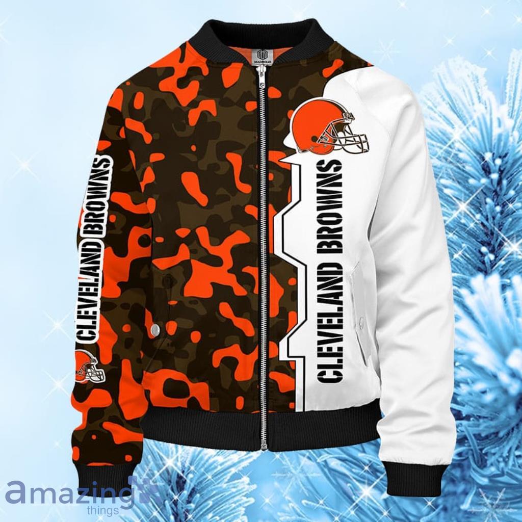 NFL Cleveland Browns Camouflage Orange Bomber Jacket 3D - NFL Cleveland Browns Camouflage Orange Bomber Jacket 3D