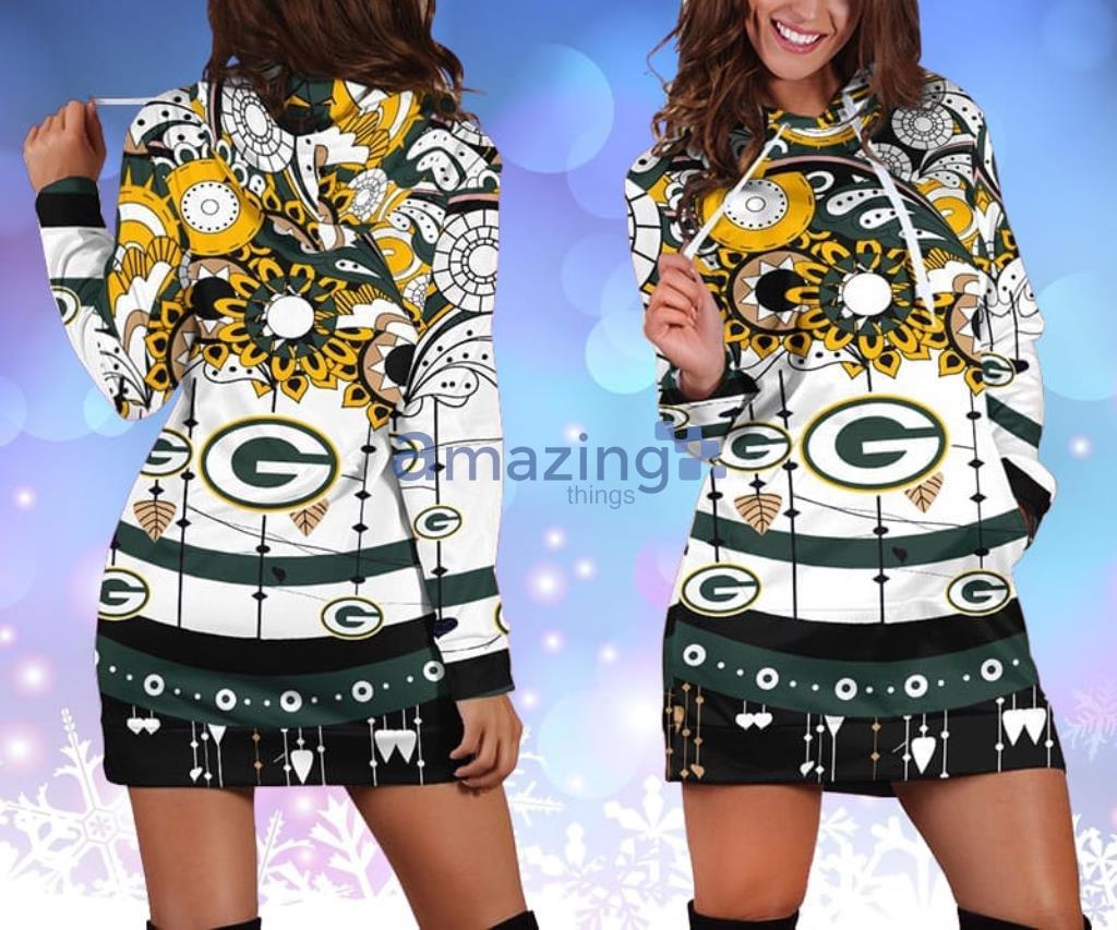 NFL Green Bay Packers Flower Yellow Hoodie Dress 3D - NFL Green Bay Packers Flower Yellow Hoodie Dress 3D
