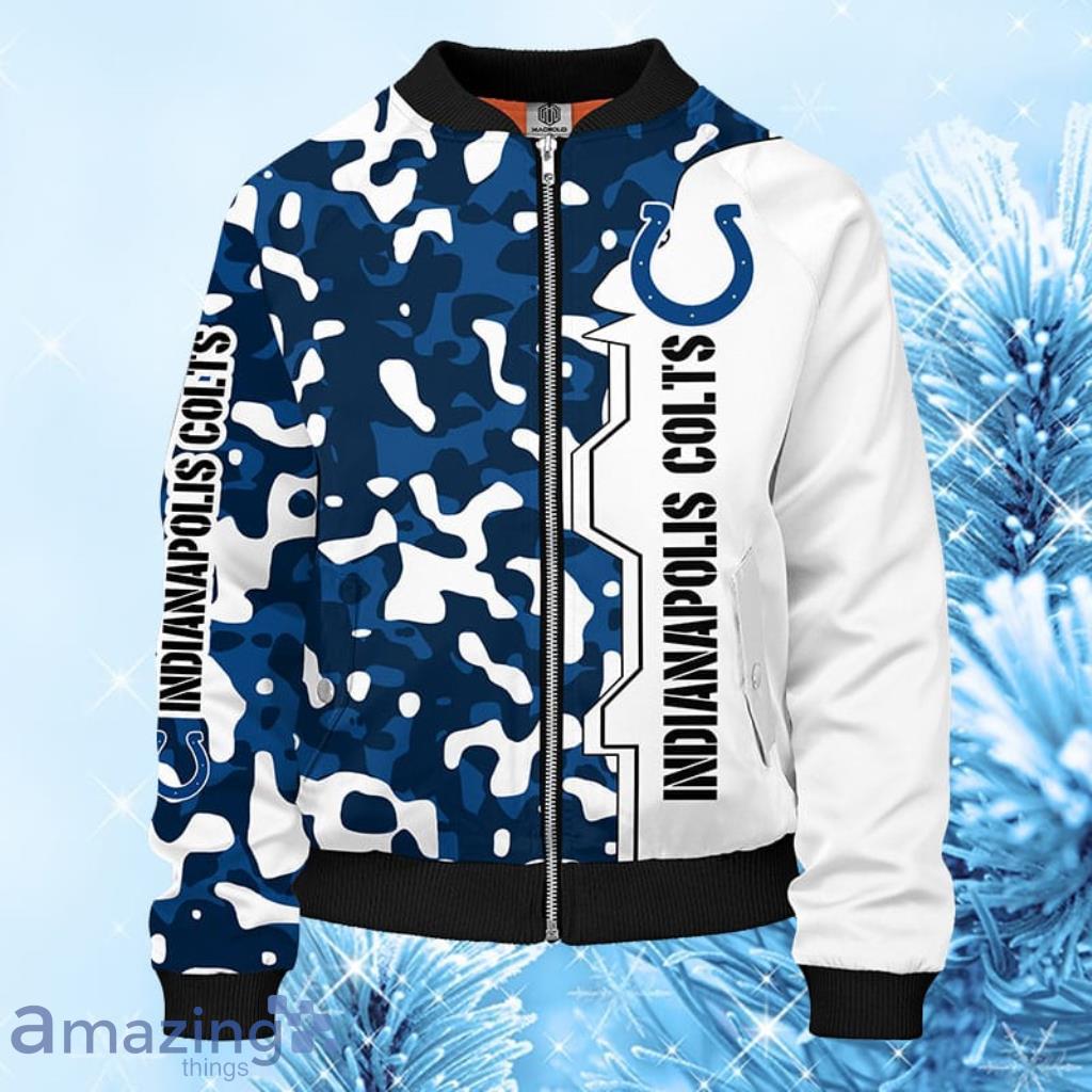NFL Indianapolis Colts Camouflage Blue Bomber Jacket 3D - NFL Indianapolis Colts Camouflage Blue Bomber Jacket 3D