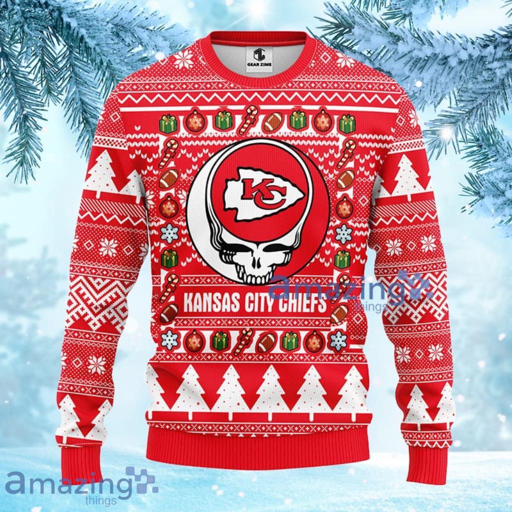 NFL Kansas City Chiefs Grateful Dead Ugly Christmas Fleece Sweater 3D