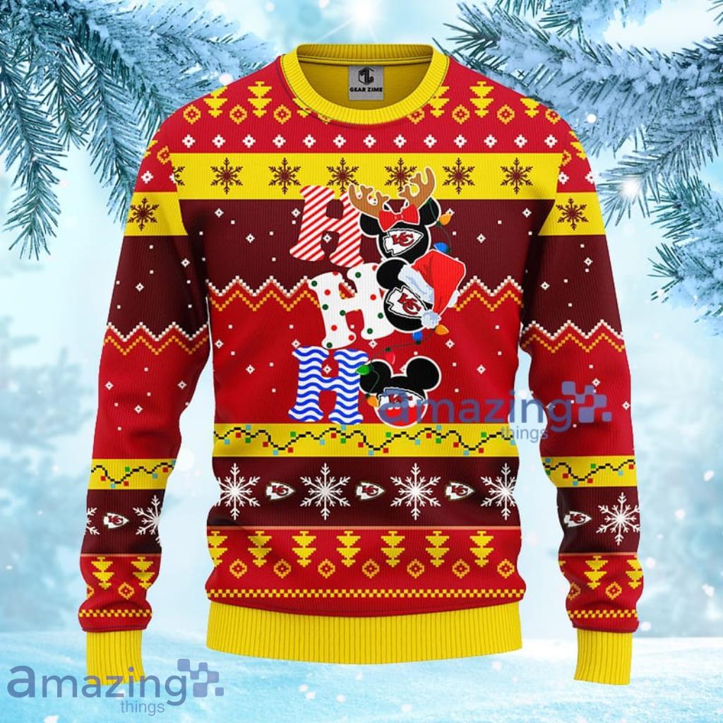 NFL Kansas City Chiefs HoHoHo Mickey Christmas Ugly Sweater 3D - 1