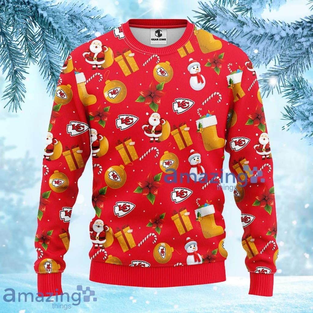 NFL Kansas City Chiefs Santa Claus Snowman Christmas Ugly Sweater 3D - 1