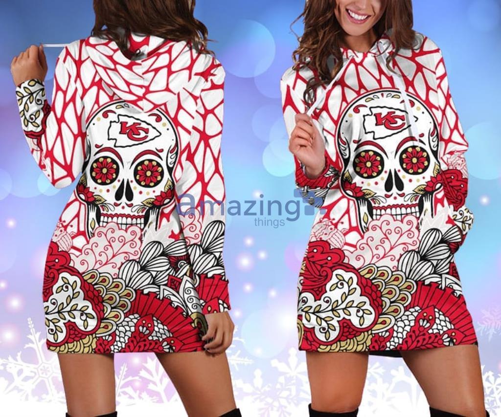 NFL Kansas City Chiefs Skull Flower Red Hoodie Dress 3D