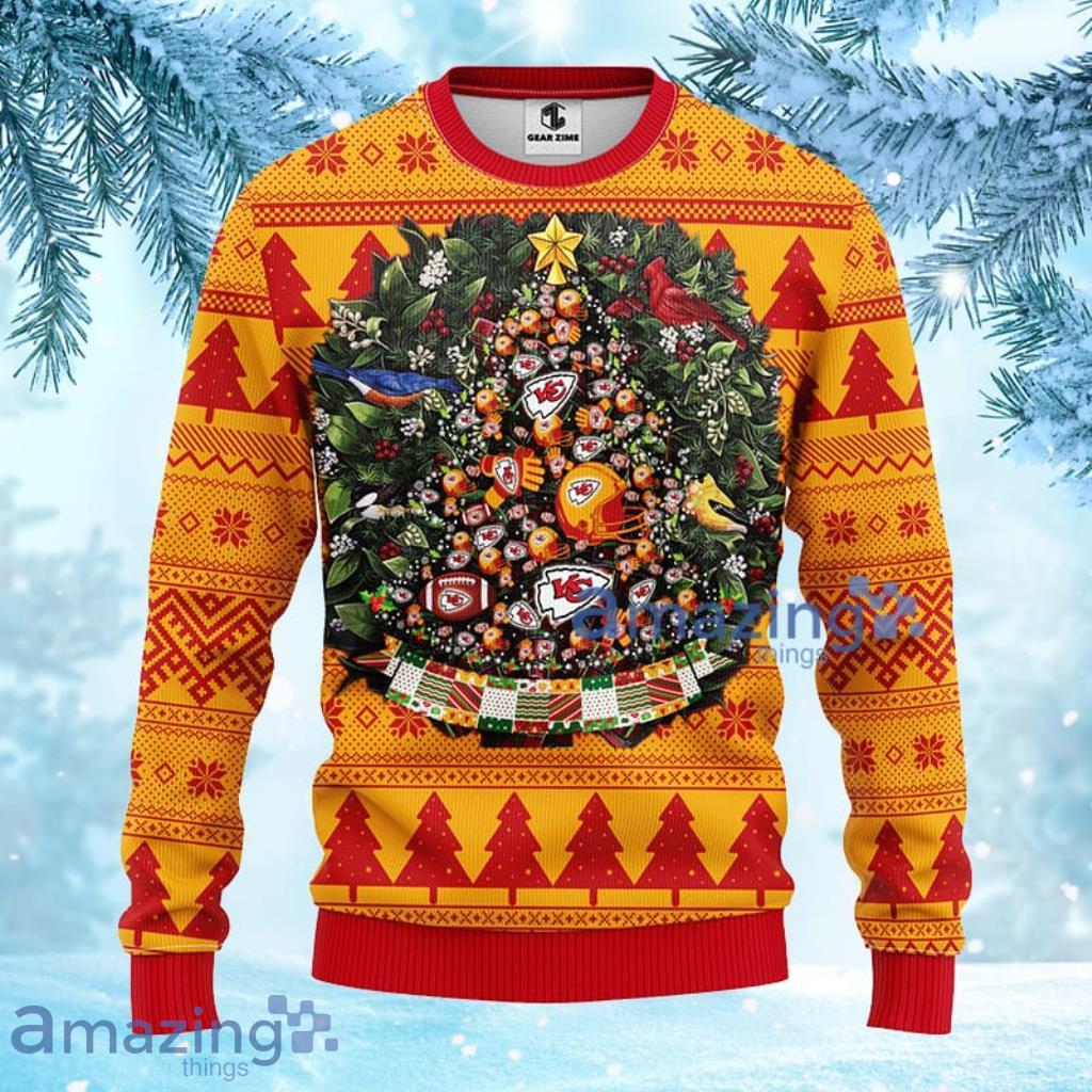 NFL Kansas City Chiefs Tree Ball Christmas Ugly Sweater 3D - 1