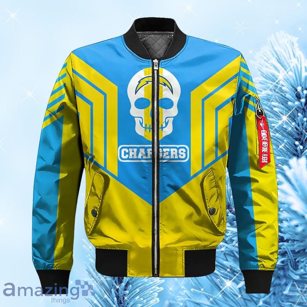 NFL Los Angeles Chargers Skull Blue Yellow Bomber Jacket 3D - NFL Los Angeles Chargers Skull Blue Yellow Bomber Jacket 3D