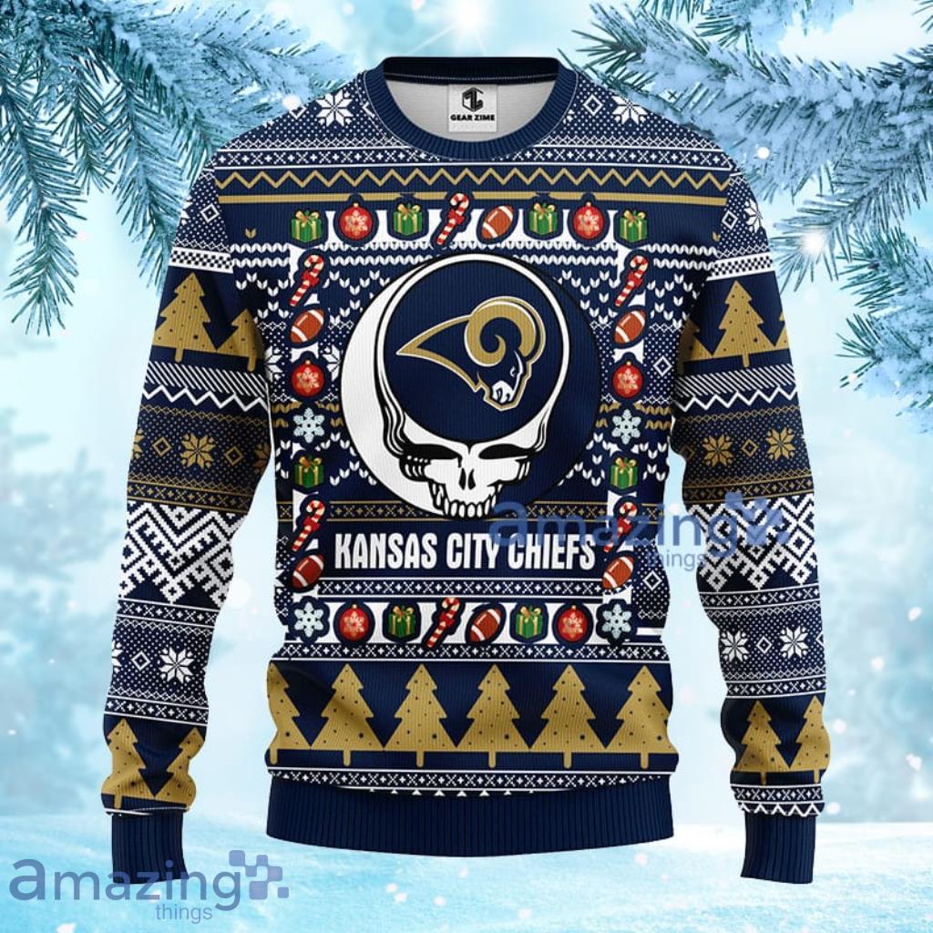 NFL Los Angeles Rams Grateful Dead Ugly Christmas Fleece Sweater 3D - 1