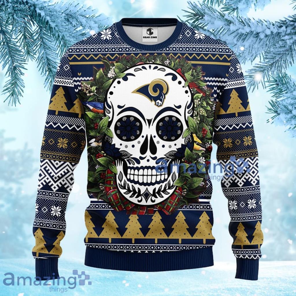 NFL Los Angeles Rams Skull Flower Ugly Christmas Ugly Sweater 3D - 1