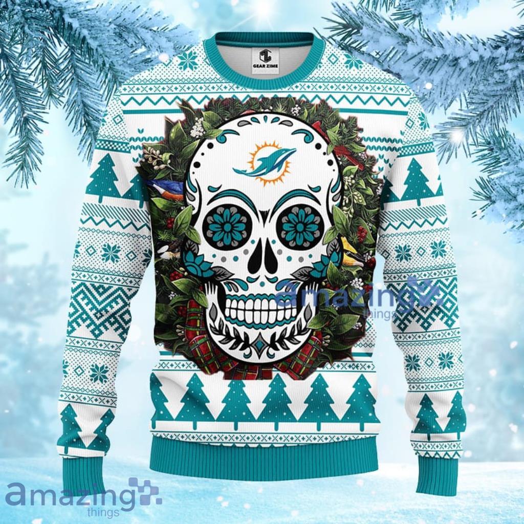 NFL Miami Dolphins Grateful Dead Ugly Christmas Fleece Sweater 3D