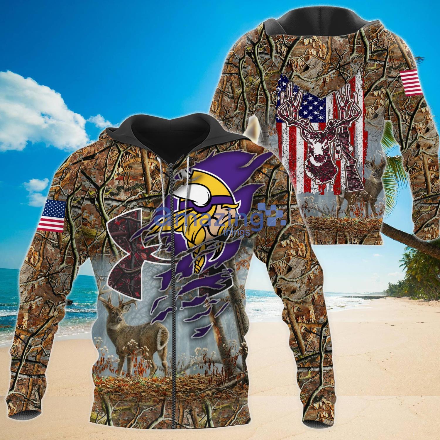 NFL Minnesota Vikings Camo And US Flag Pattern All Over Printed 3D Shirt