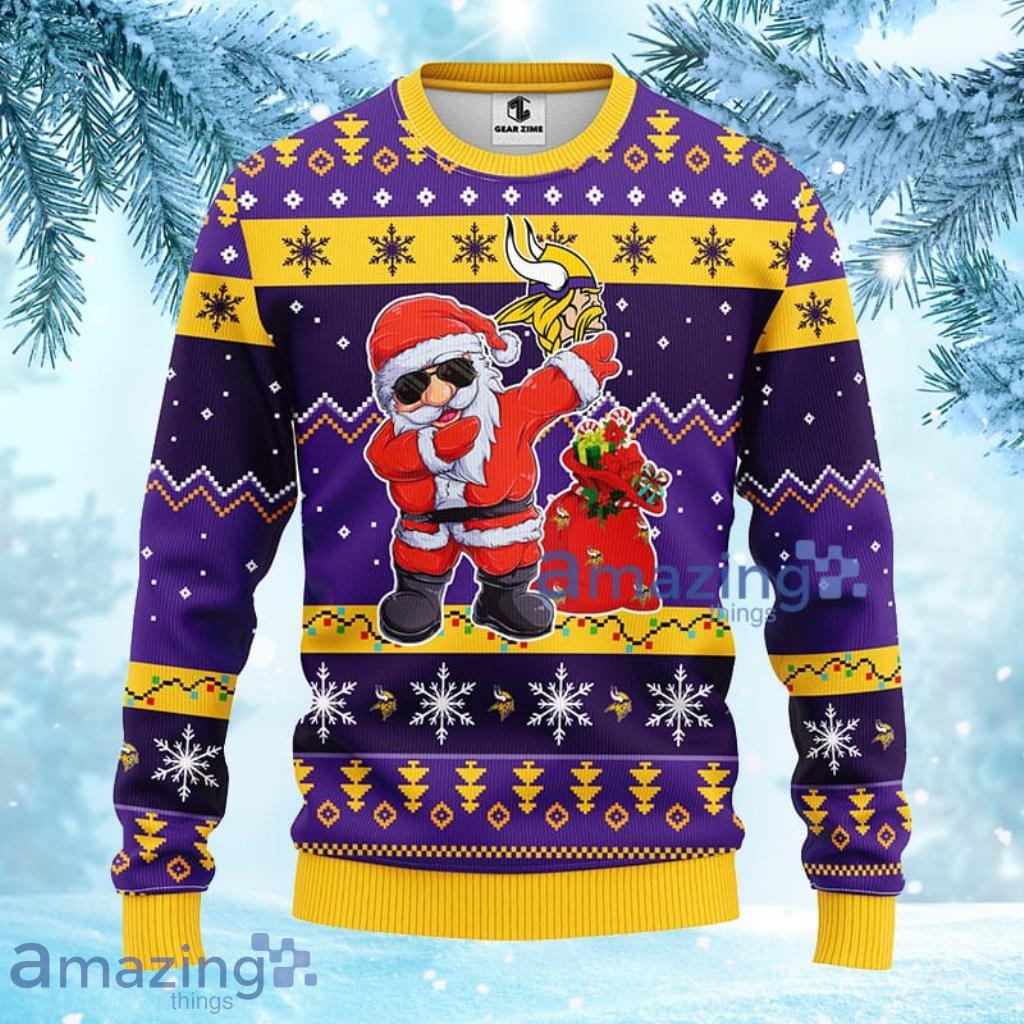 NFL Minnesota Vikings Dabbing Santa Claus Christmas Ugly Sweater 3D - 1