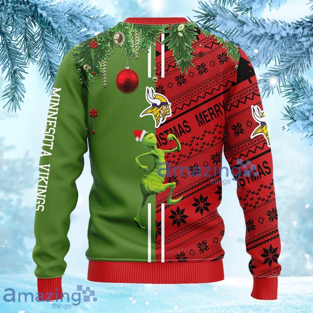 Grinch Minnesota Vikings 3D Ugly Christmas Sweater