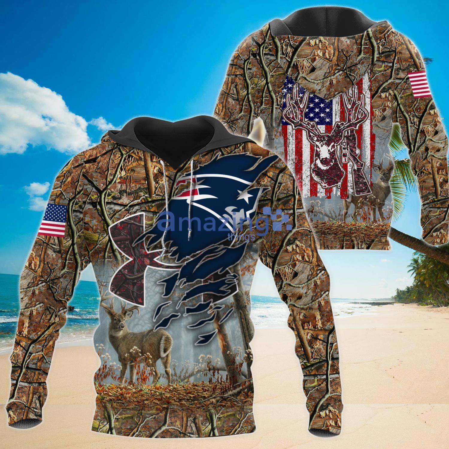 NFL New England Patriots Camo And US Flag Pattern All Over Printed