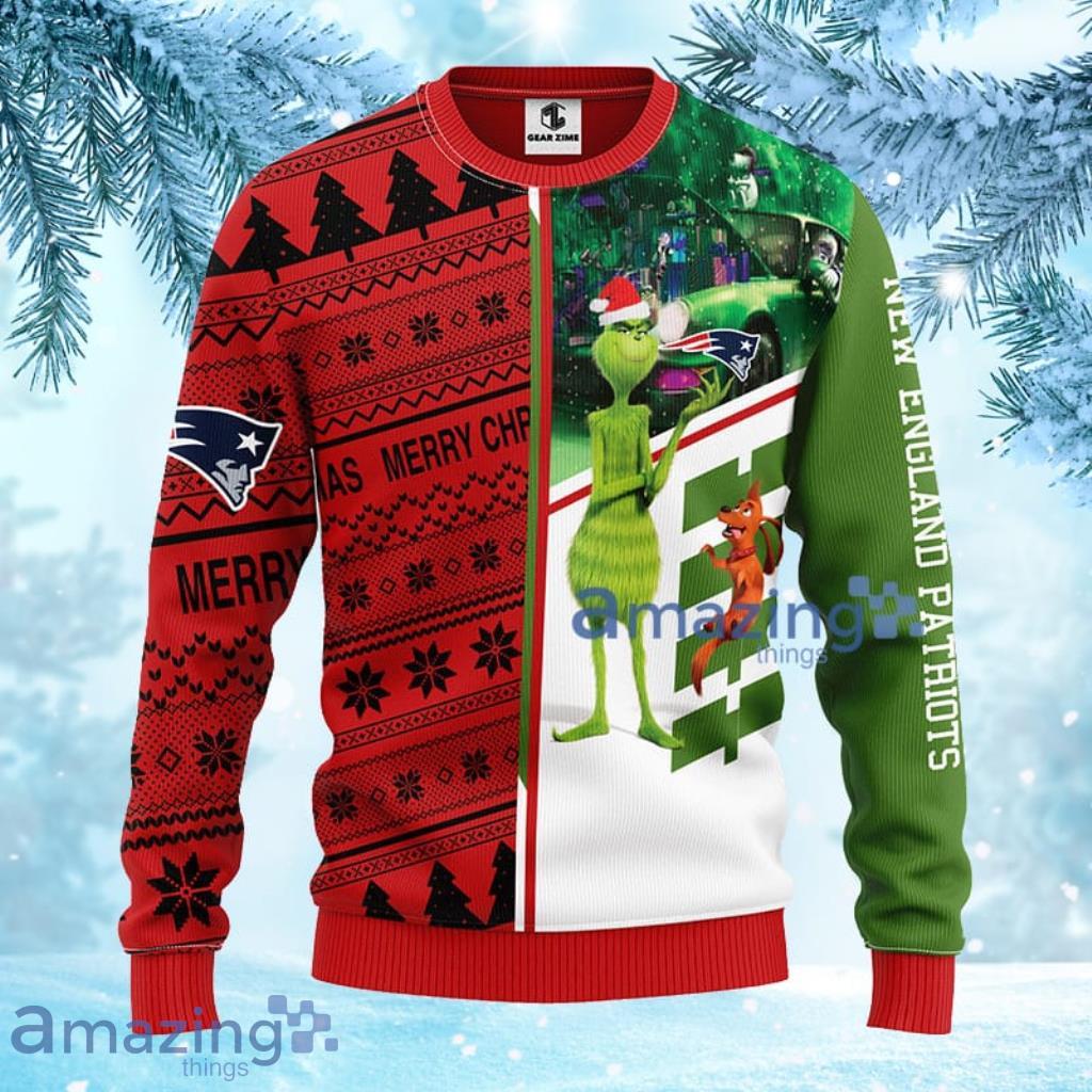 NFL New England Patriots Grinch & Scooby-Doo Christmas Ugly Sweater 3D - 1 NFL New England Patriots Grinch & Scooby-Doo Christmas Ugly Sweater 3D - 1