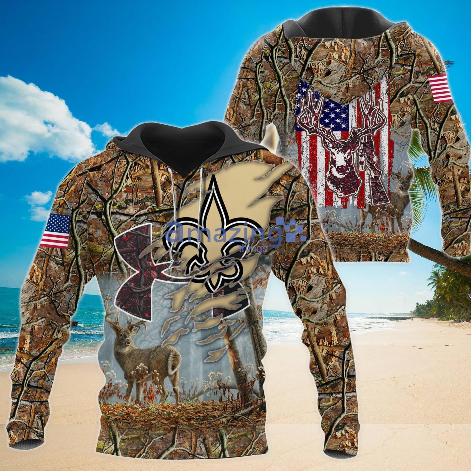 NFL New Orleans Saints Camo And US Flag Pattern All Over Printed