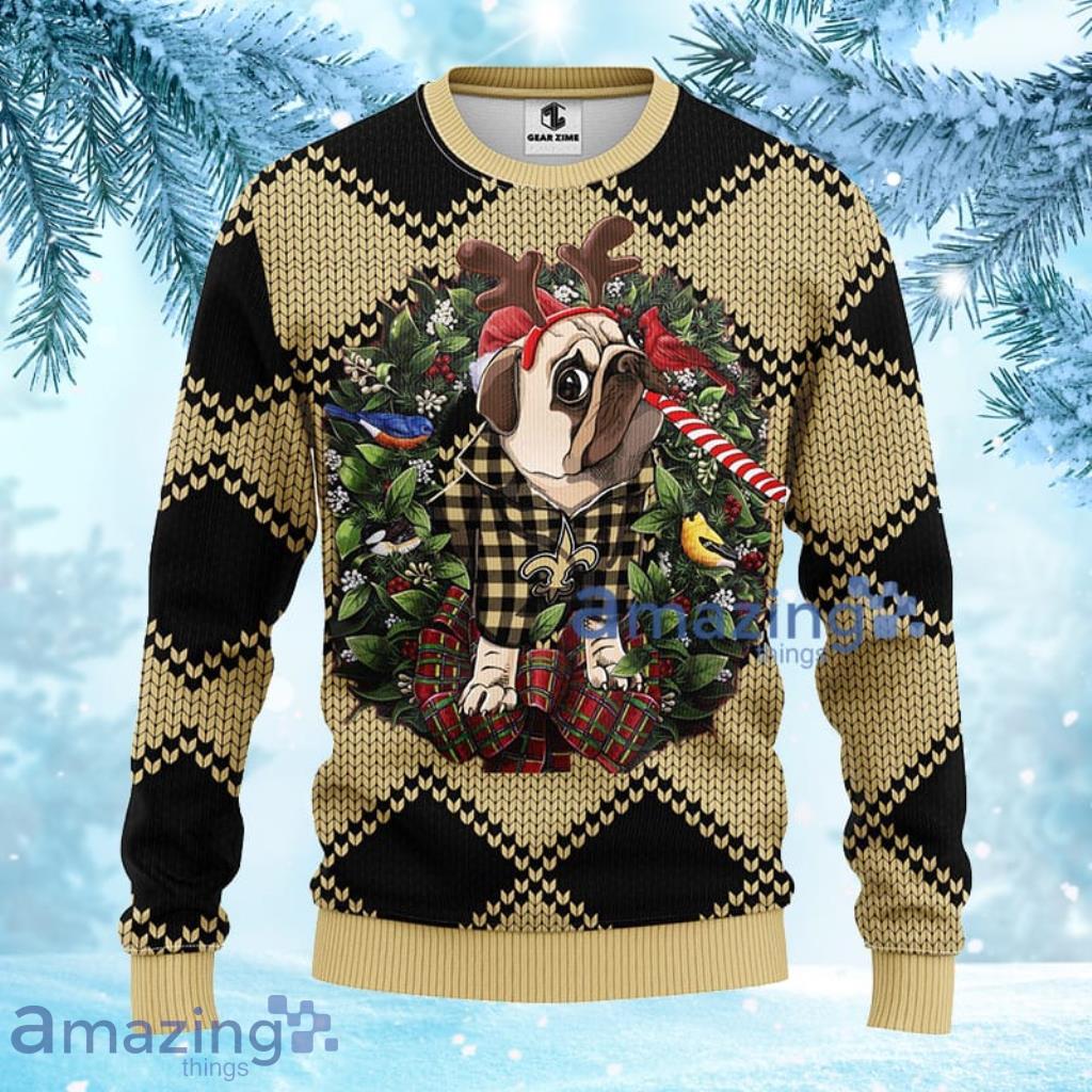 NFL New Orleans Saints Pub Dog Christmas Ugly Sweater 3D