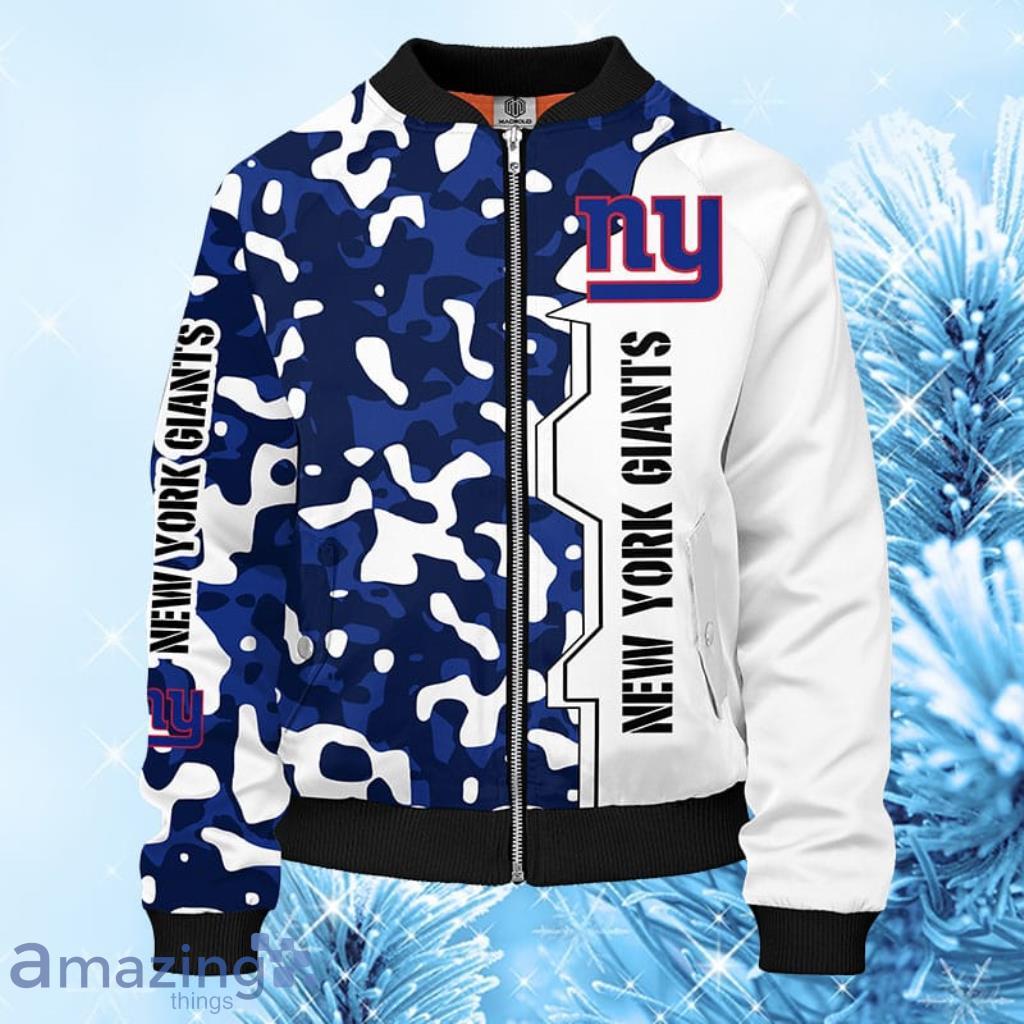 NFL New York Giants Camouflage Blue Bomber Jacket 3D - NFL New York Giants Camouflage Blue Bomber Jacket 3D