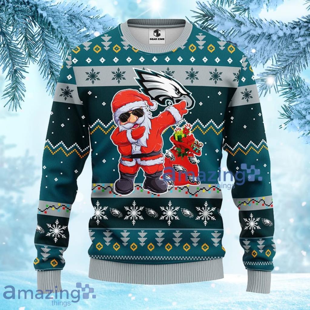 NFL Philadelphia Eagles Dabbing Santa Claus Christmas Ugly Sweater 3D - 1