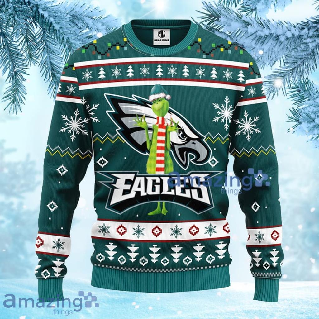 NFL Philadelphia Eagles Funny Grinch Christmas Ugly Sweater 3D - 1
