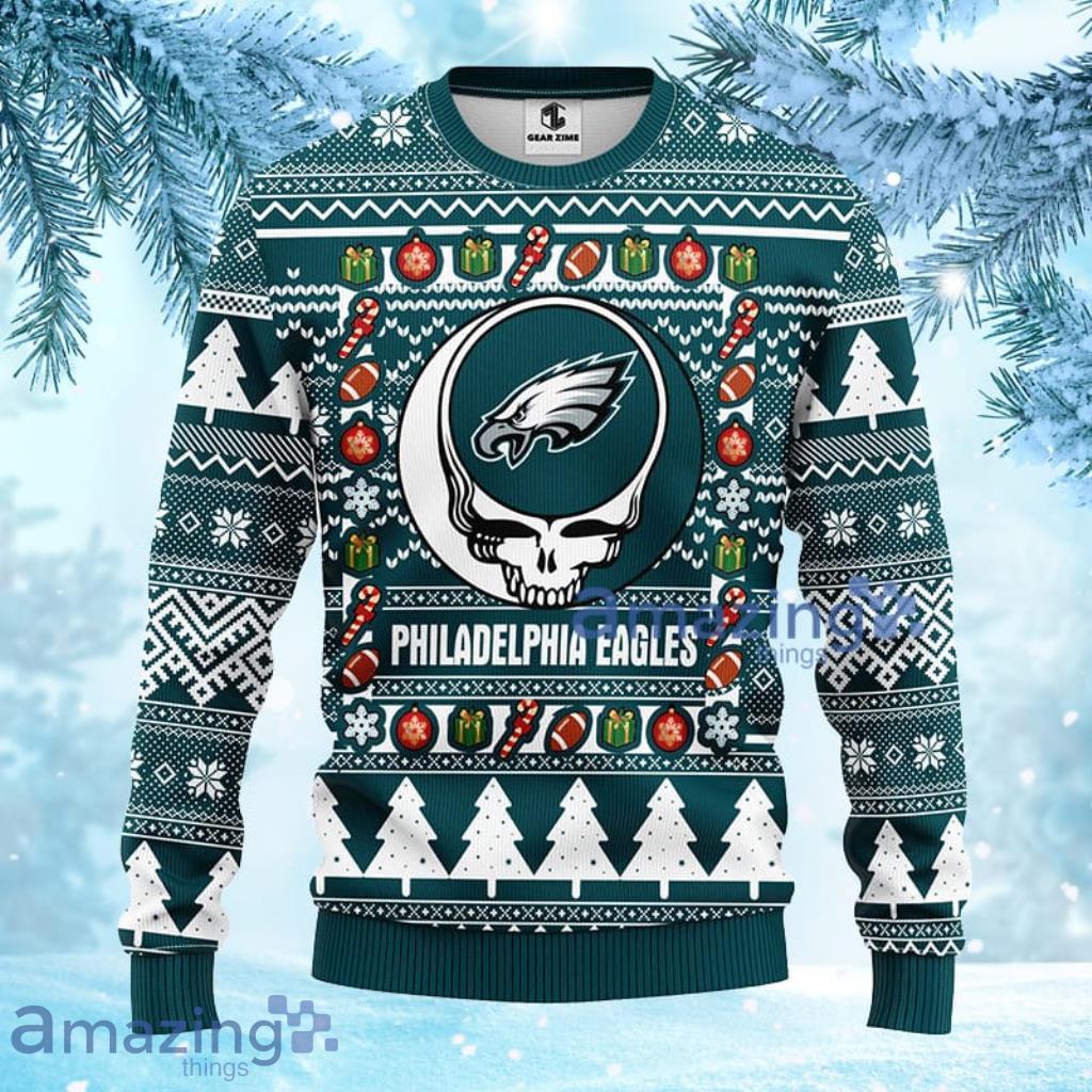 NFL Philadelphia Eagles Grateful Dead Ugly Christmas Fleece Sweater 3D - 1