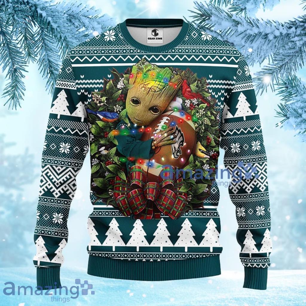 NFL Philadelphia Eagles Groot Hug Christmas Ugly Sweater 3D - 1