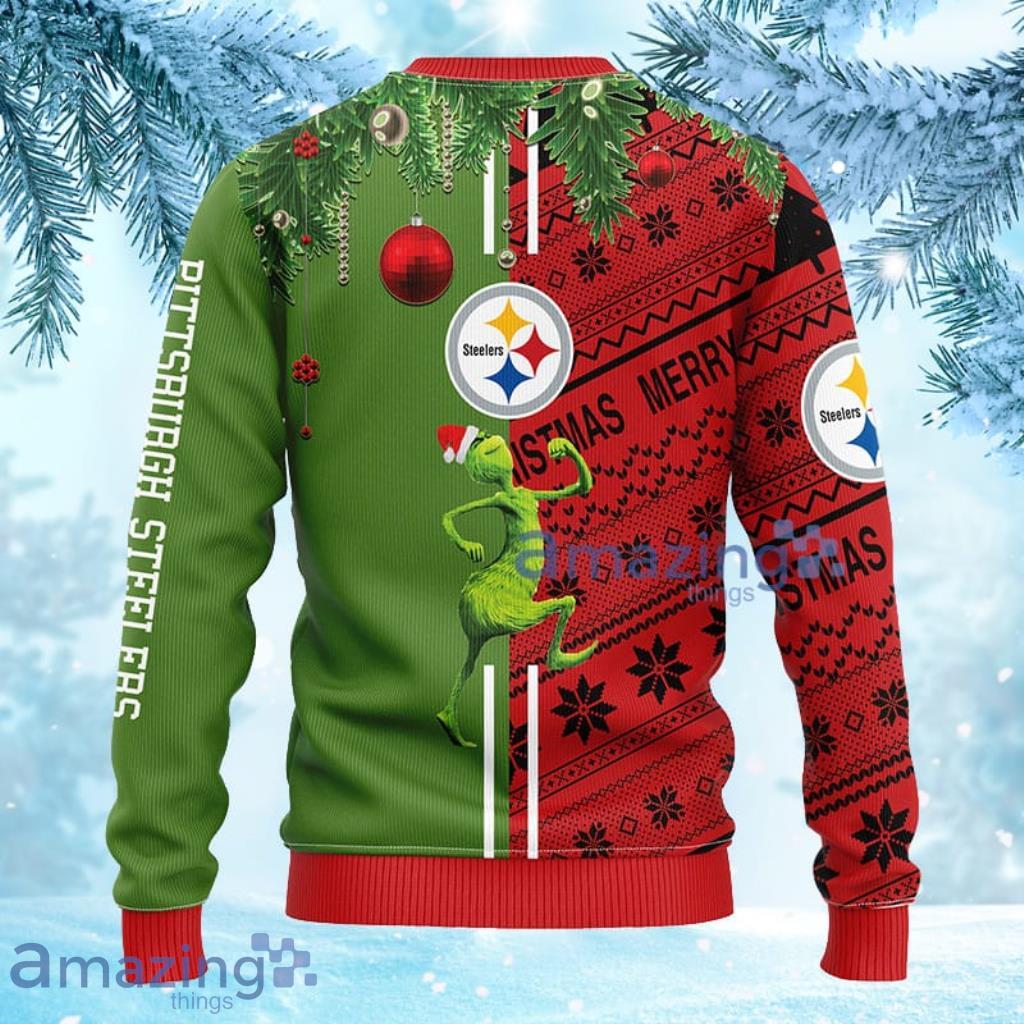 Pittsburgh Steelers Grinch & Scooby Doo Christmas Ugly Sweater - Growkoc