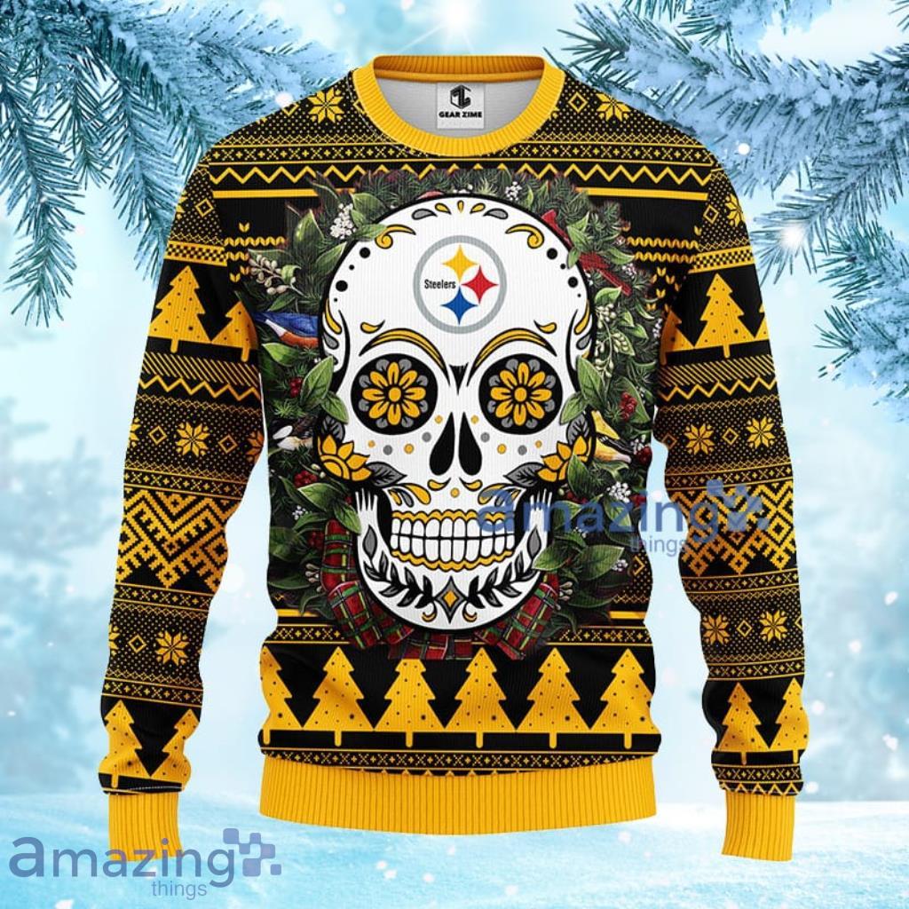 NFL Pittsburgh Steelers Skull Flower Ugly Christmas Ugly Sweater 3D