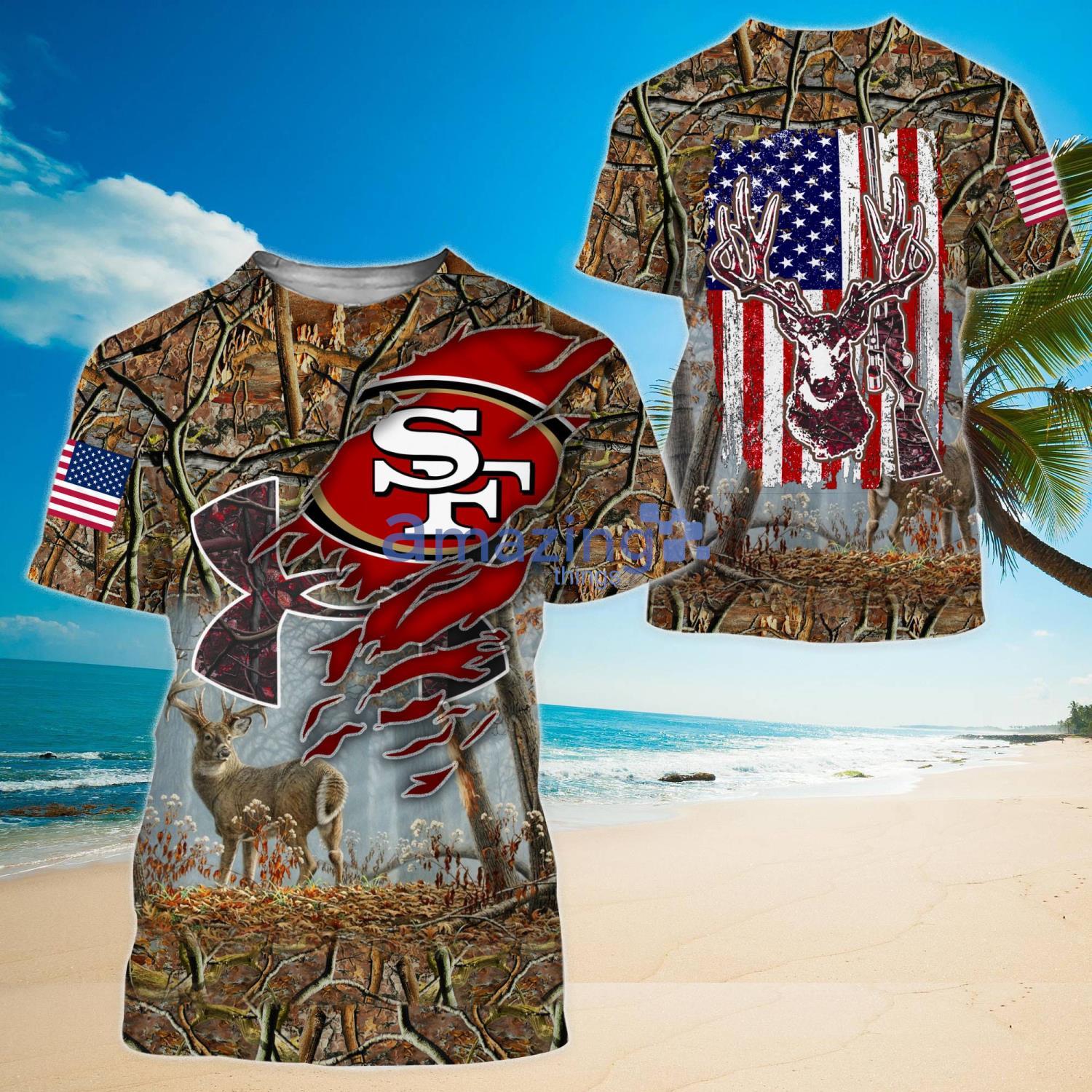 San Francisco 49ers Logo Camouflage Pattern American Flag 3D All Over Print  Polo Shirt - Bluefink