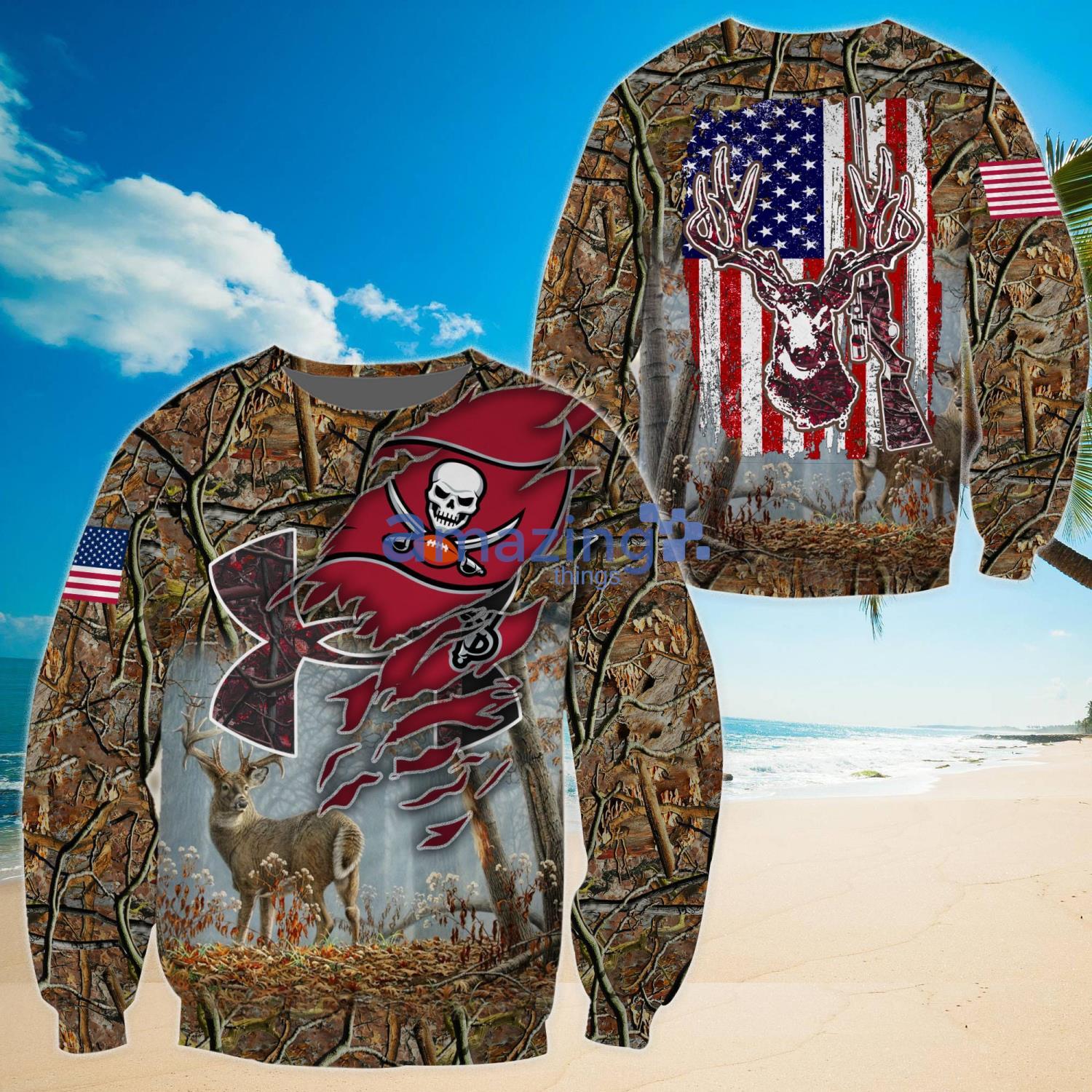 NFL Tampa Bay Buccaneers Camo And US Flag Pattern All Over Printed