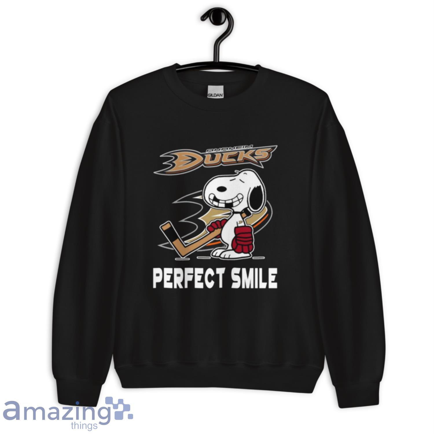 NHL Anaheim Ducks Snoopy Perfect Smile The Peanuts Movie Hockey Shirt For Fans image NHL Anaheim Ducks Snoopy Perfect Smile The Peanuts Movie Hockey Shirt For Fans - Unisex Crewneck Sweatshirt