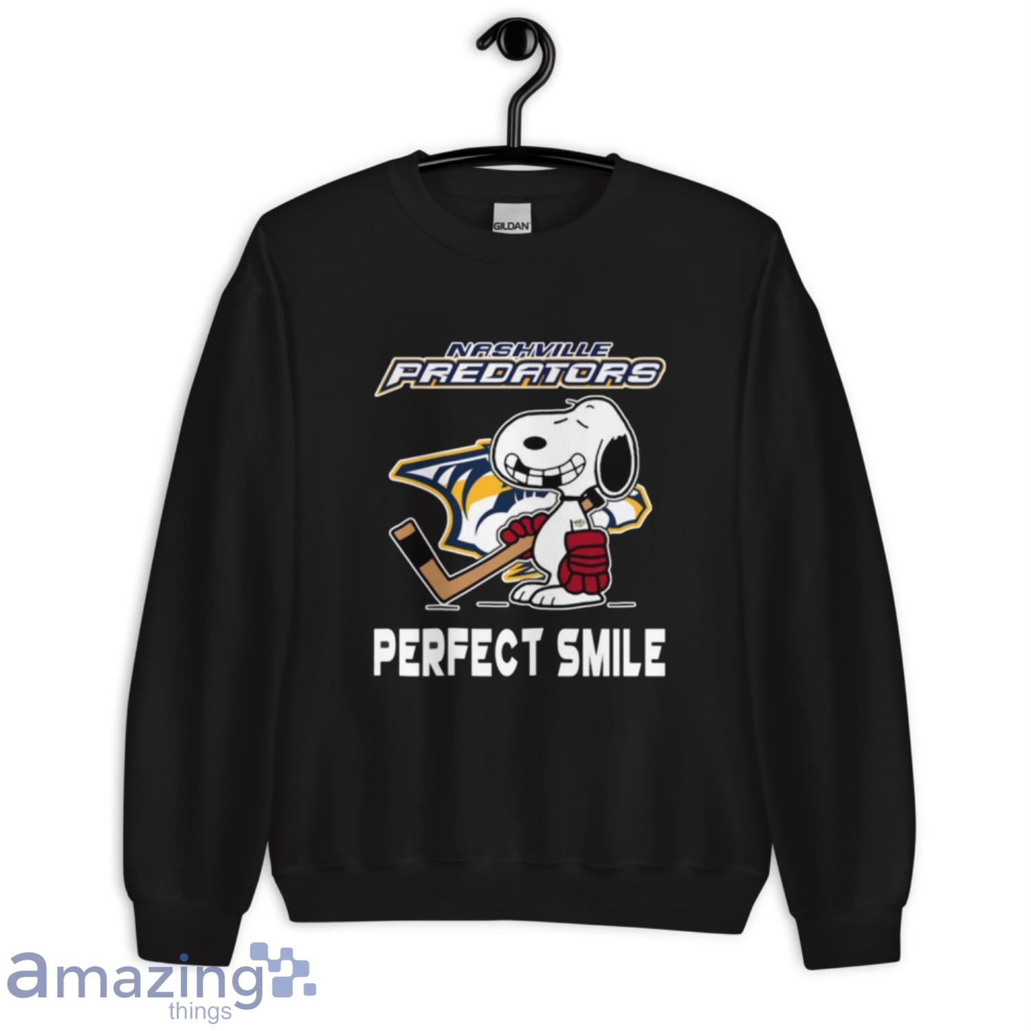 NHL Nashville Predators Snoopy Perfect Smile The Peanuts Movie Hockey T Shirt image NHL Nashville Predators Snoopy Perfect Smile The Peanuts Movie Hockey T Shirt - Unisex Crewneck Sweatshirt