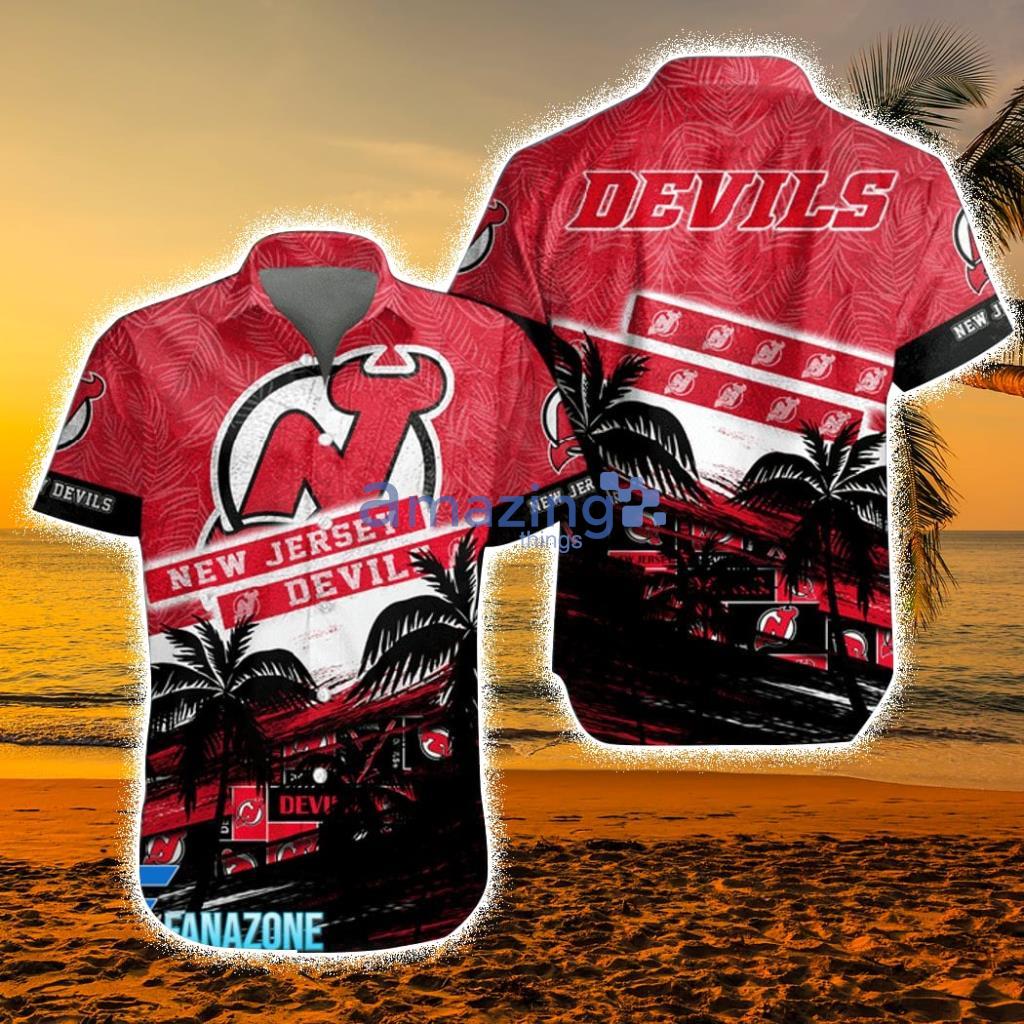 NHL New Jersey Devils Coconut Tree Beach Aloha Hawaiian Shirt - NHL New Jersey Devils Coconut Tree Beach Aloha Hawaiian Shirt