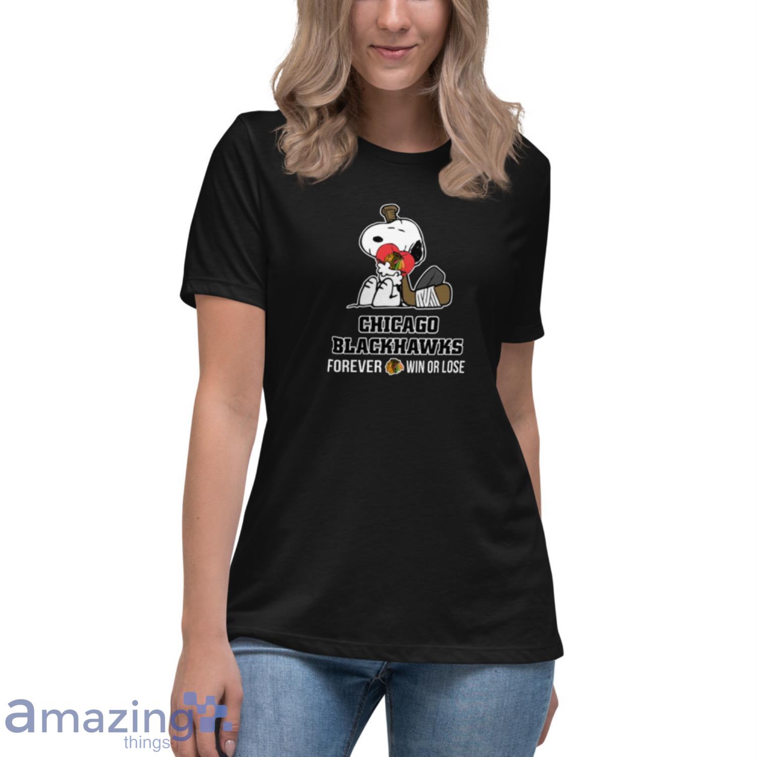 NHL The Peanuts Movie Snoopy Forever Win Or Lose Hockey Chicago Blackhawks T Shirt image NHL The Peanuts Movie Snoopy Forever Win Or Lose Hockey Chicago Blackhawks T Shirt - Womens Relaxed Short Sleeve Jersey Tee
