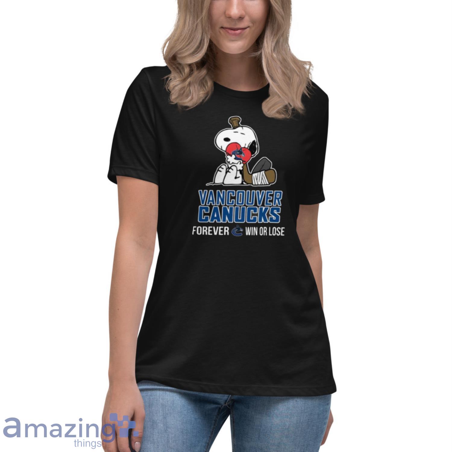 NHL The Peanuts Movie Snoopy Forever Win Or Lose Hockey Vancouver Canucks T Shirt image NHL The Peanuts Movie Snoopy Forever Win Or Lose Hockey Vancouver Canucks T Shirt - Womens Relaxed Short Sleeve Jersey Tee