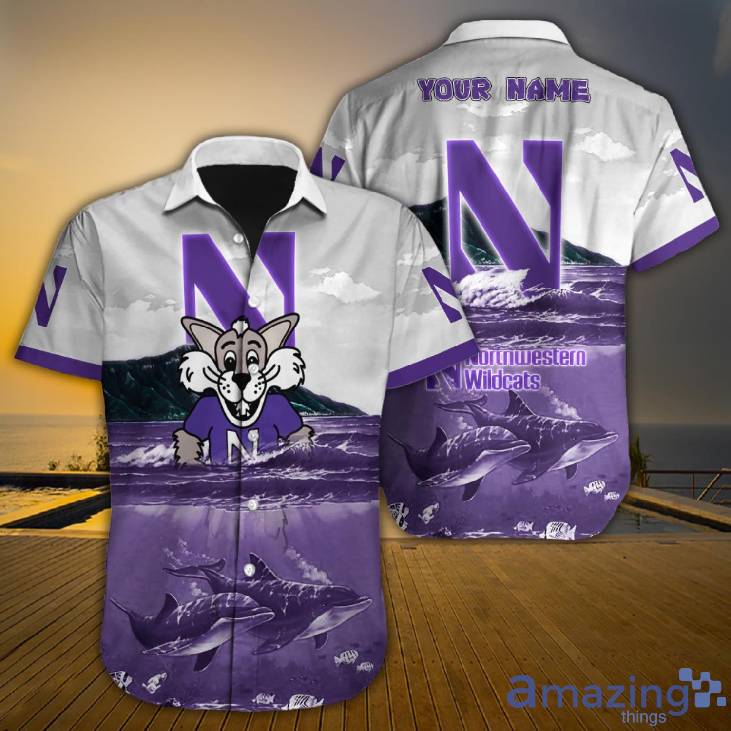 Northwestern Wildcats Ncaa Name Shark Ocean And Sky Short Sleeve Hawaiian Shirt Product Photo 1