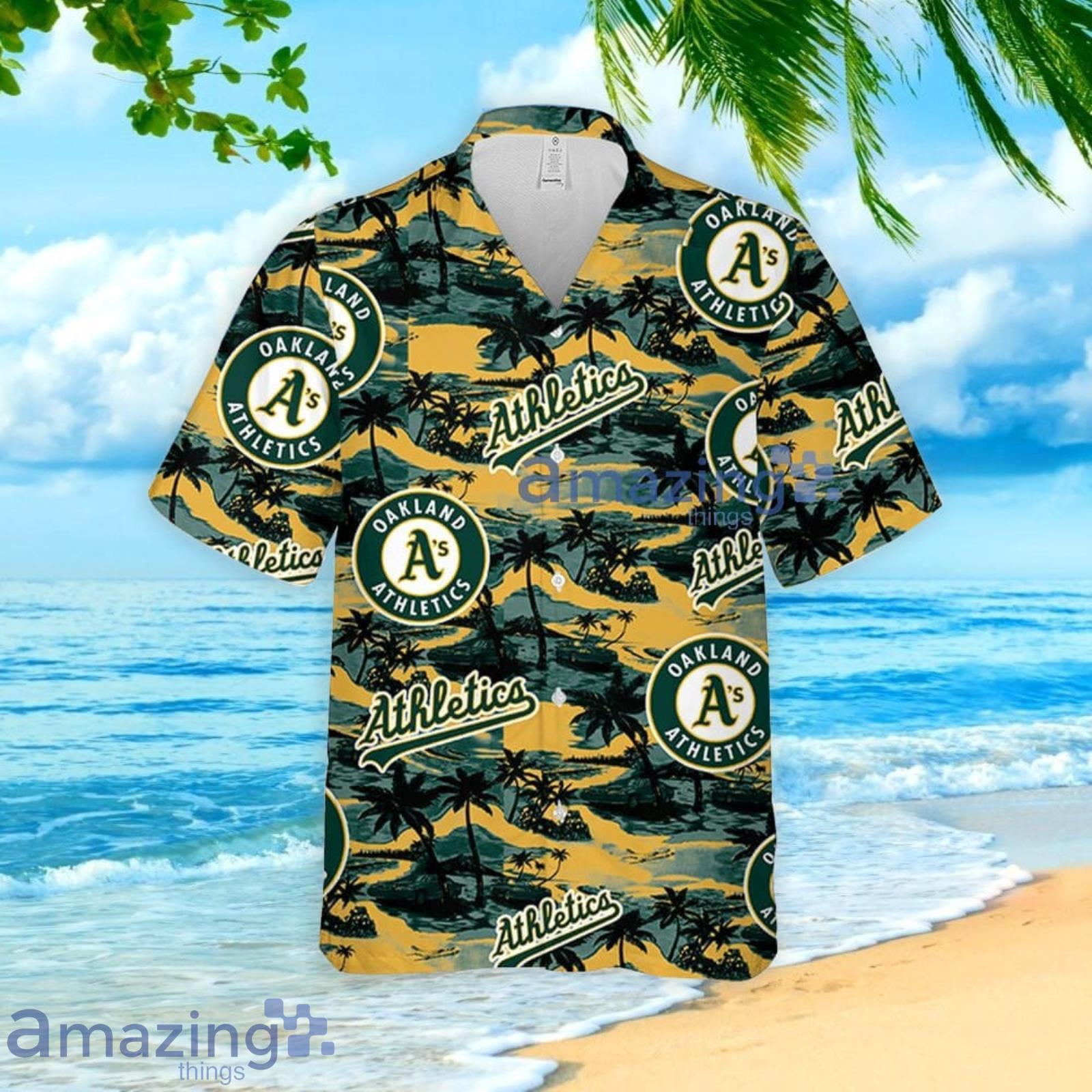 Oakland A's Sea Island Pattern Hawaiian Shirt And Shorts Summer