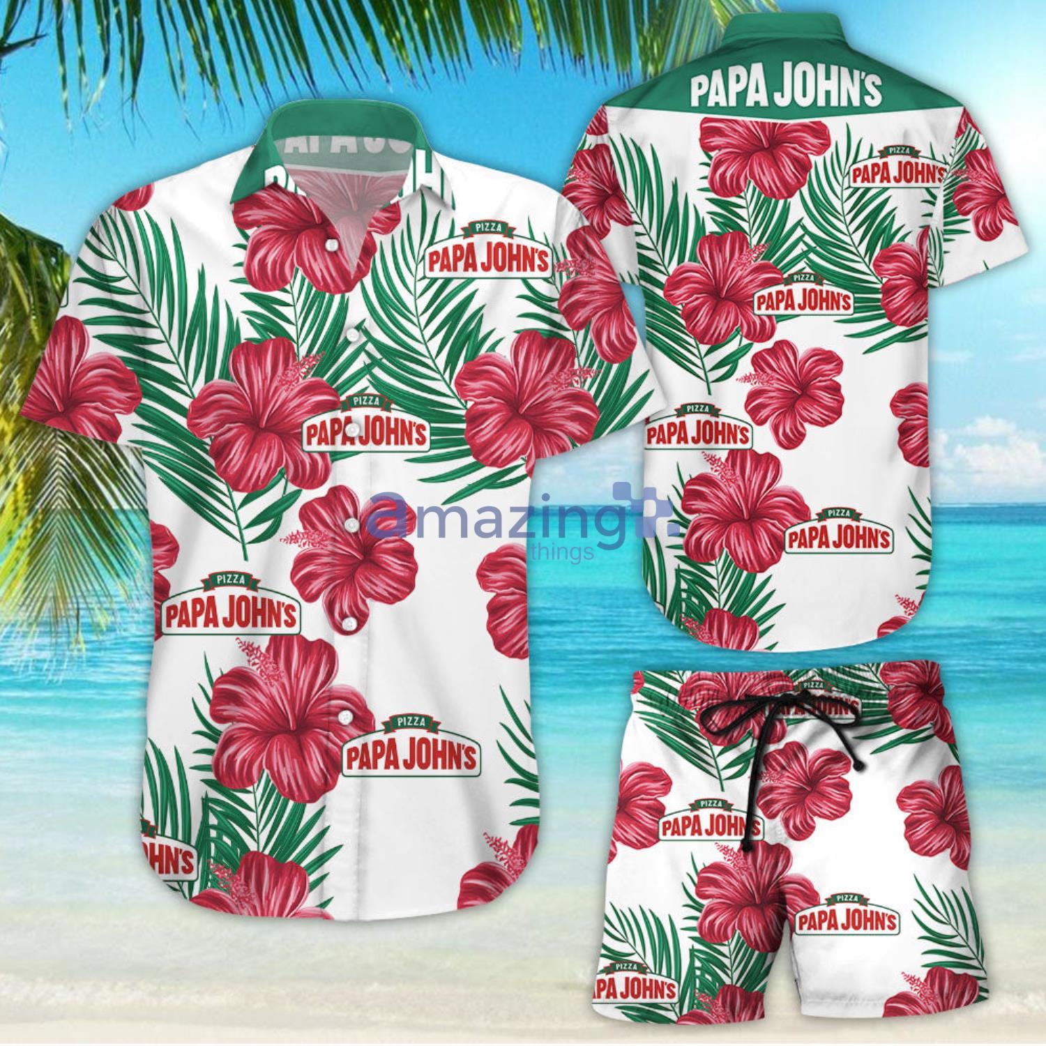 Papa John's Tropical Flower Aloha Hawaiian Shirt And Shorts Product Photo 1