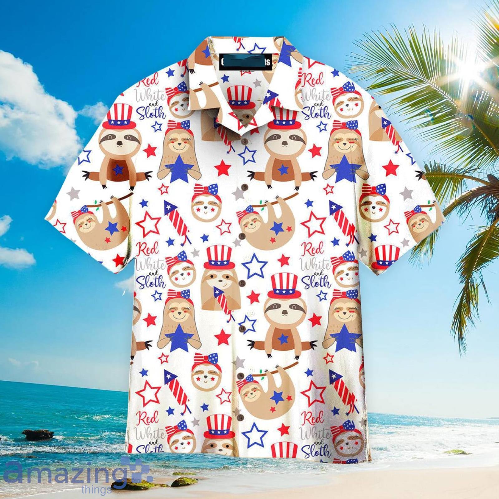 Patriotic Sloth Bears For 4th Of July Pattern Aloha Hawaiian Shirt Beach Gift Product Photo 1