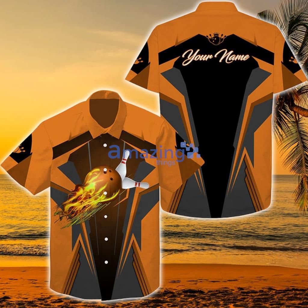 Personalized Flame Bowling Ball And Pins, For Men Bowlers Orange Hawaiian Shirt - Personalized Flame Bowling Ball And Pins, For Men Bowlers Orange Hawaiian Shirt