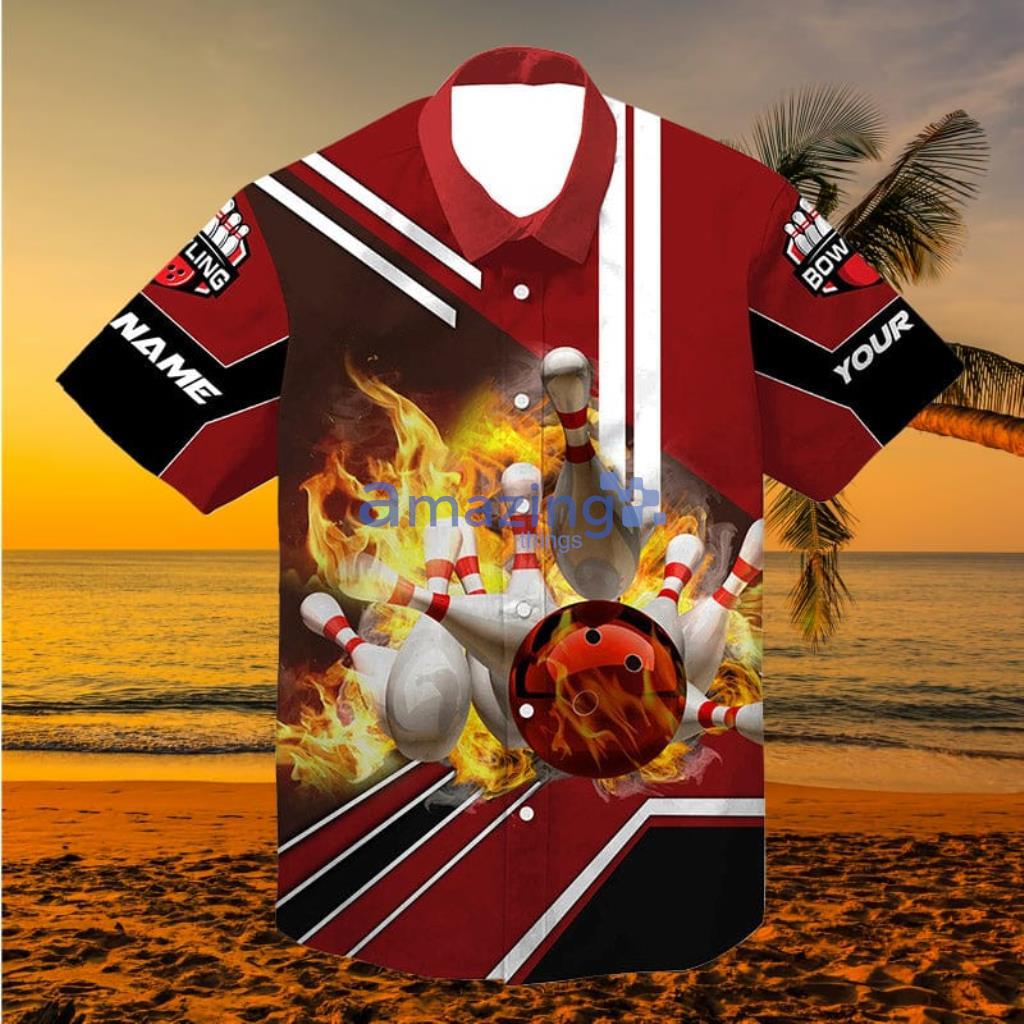 Personalized Flame Bowling Ball And Pins, For Men Bowlers Red Hawaiian Shirt - Personalized Flame Bowling Ball And Pins, For Men Bowlers Red Hawaiian Shirt
