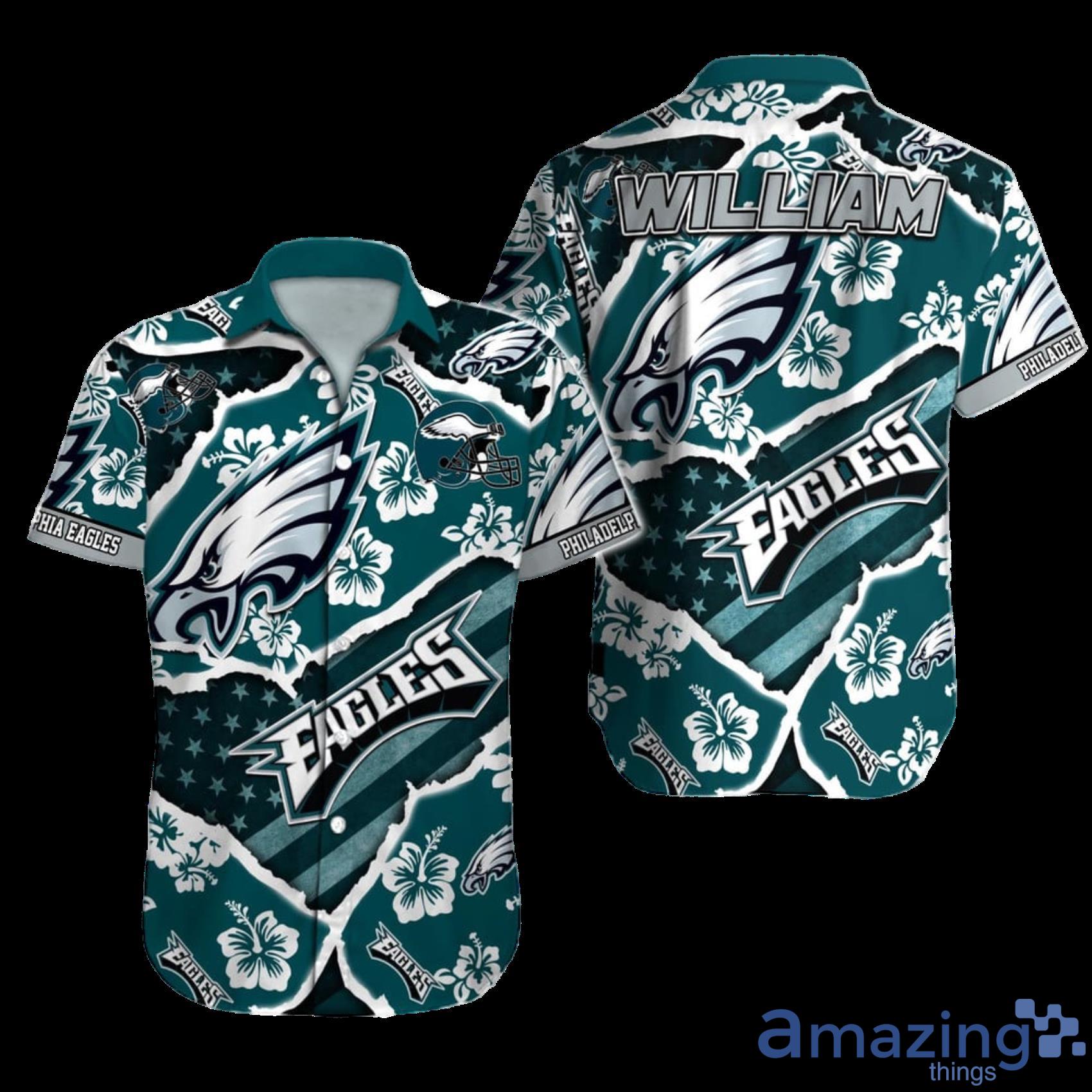 Philadelphia Eagles NFL Custom Name Scratch Texture Tropical Hawaiian Shirt Product Photo 1