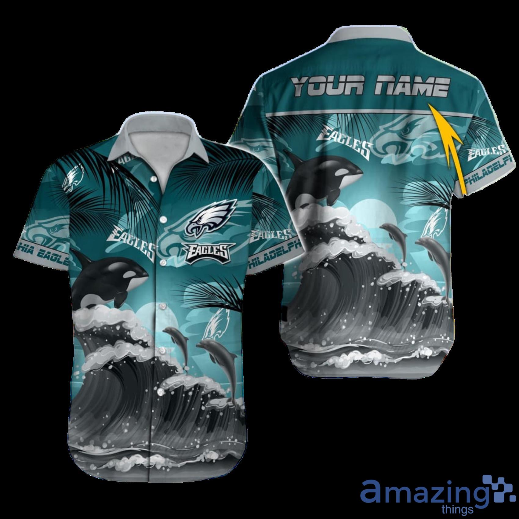 Philadelphia Eagles NFL Custom Name Whale And Ocean Short Sleeve Hawaiian Shirt Product Photo 1