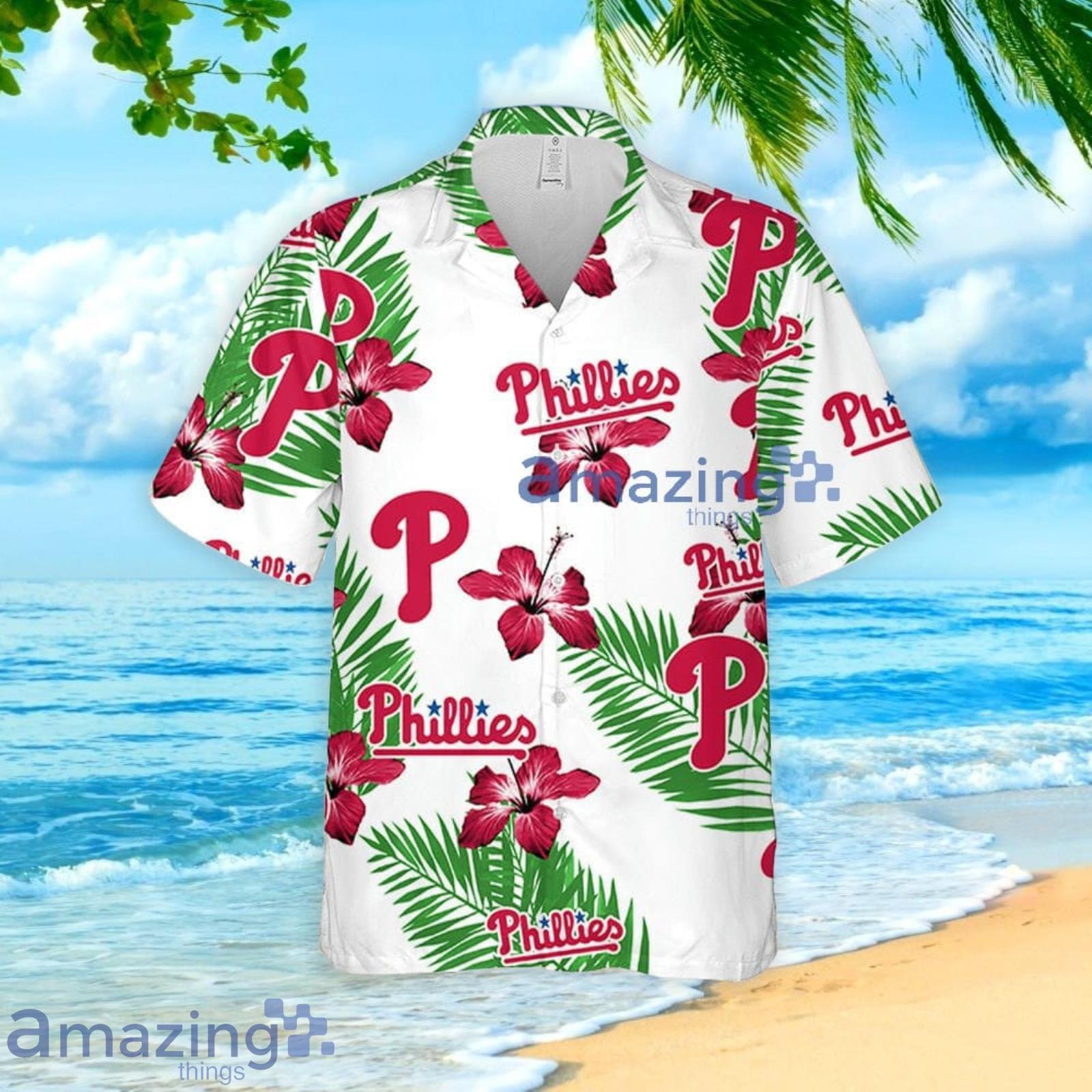 Philadelphia Phillies Hibiscus Flower Pattern Hawaiian Shirt And Shorts Summer Gift For Phillies Fans image Philadelphia Phillies Hibiscus Flower Pattern Hawaiian Shirt And Shorts Summer Gift For Phillies Fans Product Photo 2