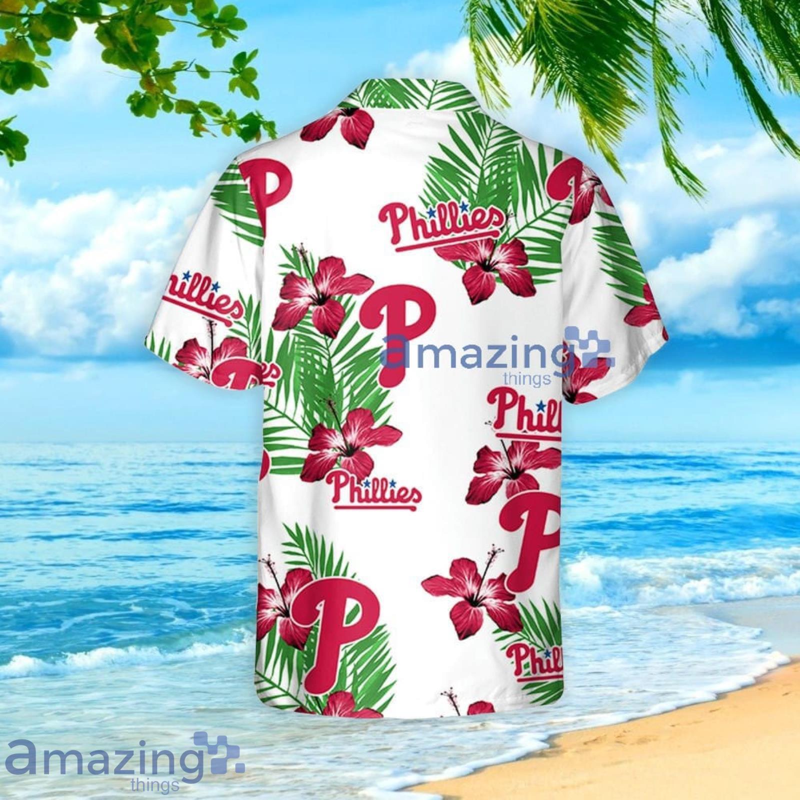 Philadelphia Phillies Hibiscus Flower Pattern Hawaiian Shirt And Shorts Summer Gift For Phillies Fans image Philadelphia Phillies Hibiscus Flower Pattern Hawaiian Shirt And Shorts Summer Gift For Phillies Fans Product Photo 3